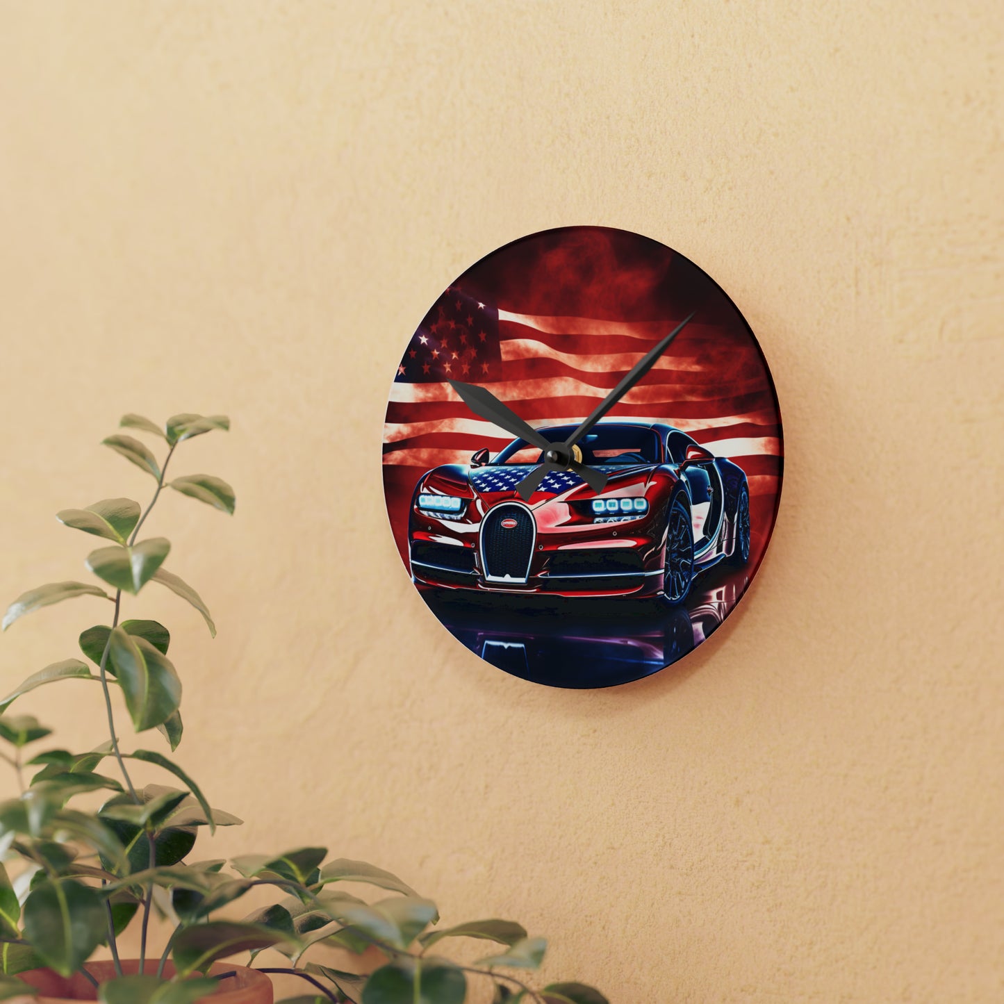 Acrylic Wall Clock Abstract American Flag Background Bugatti 3