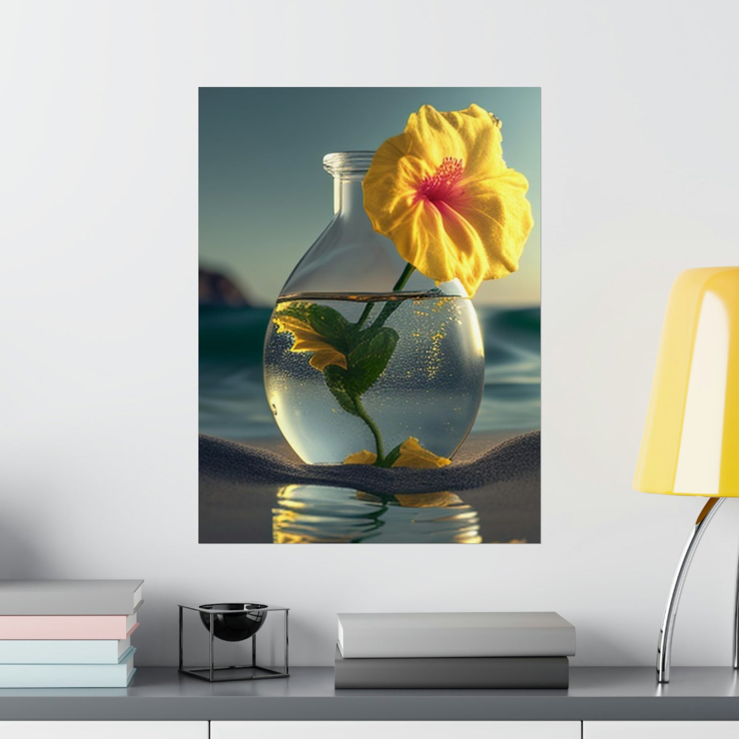 Premium Matte Vertical Posters Yellow Hibiscus glass 2