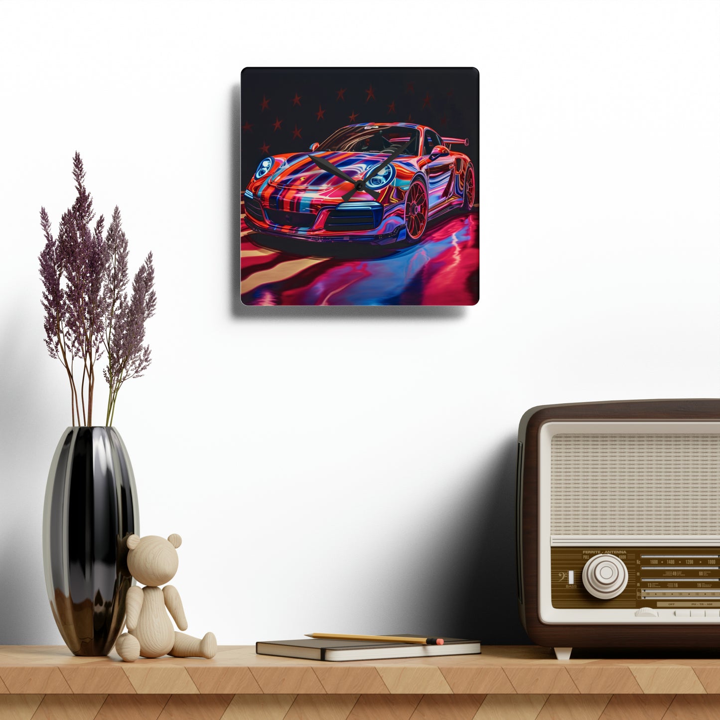 Acrylic Wall Clock Macro American Flag Porsche 4