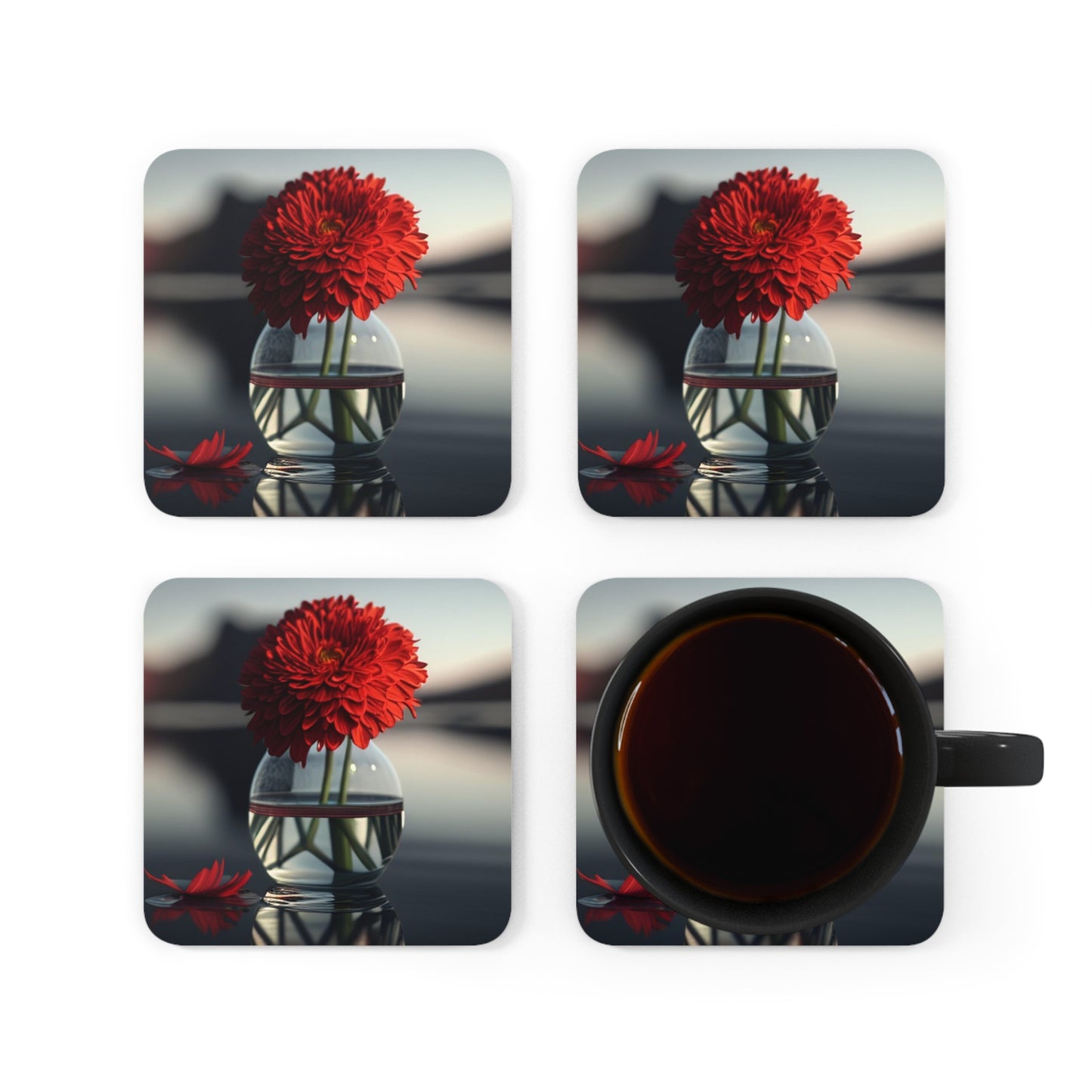 Corkwood Coaster Set Chrysanthemum 2