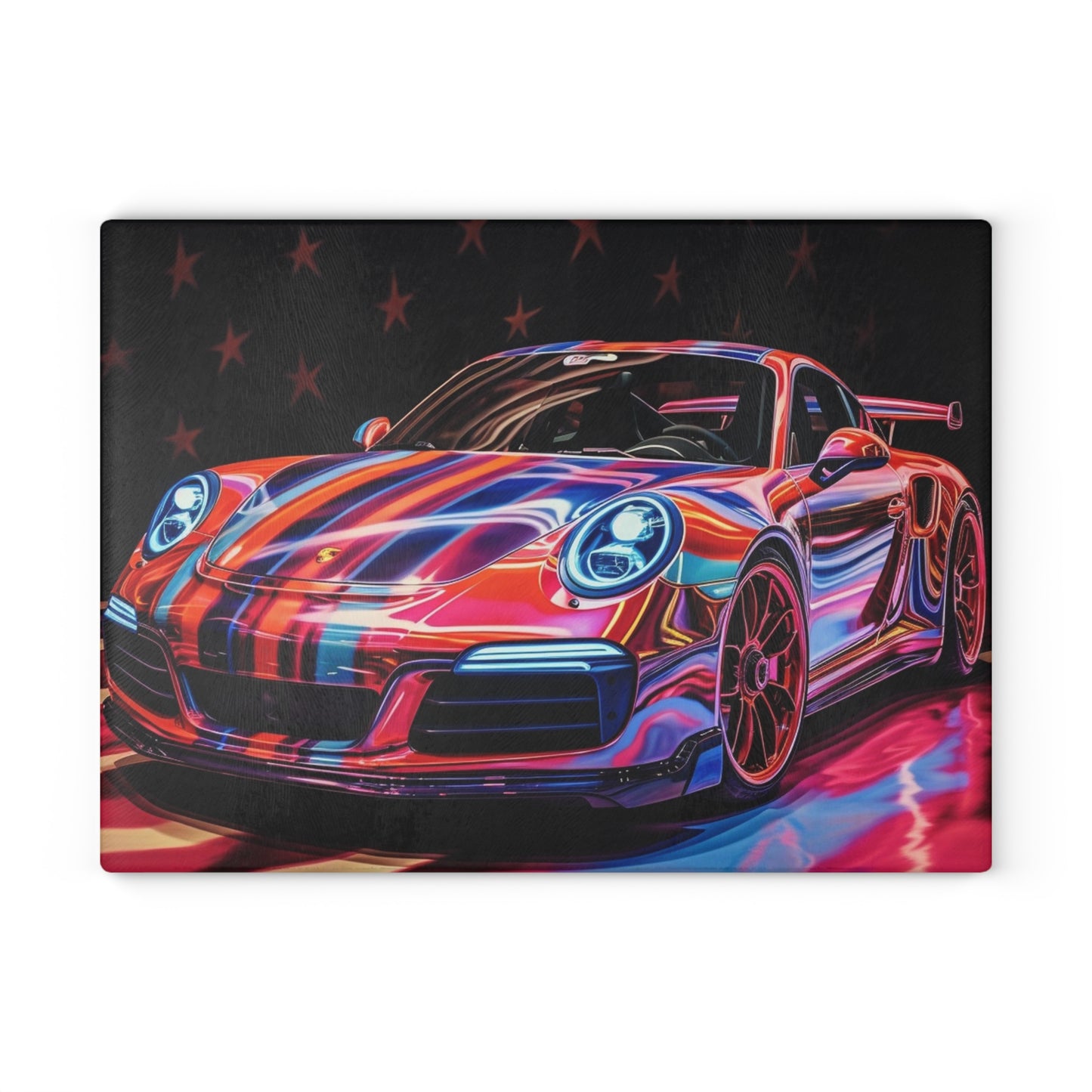 Glass Cutting Board American Flag Colored Porsche 3