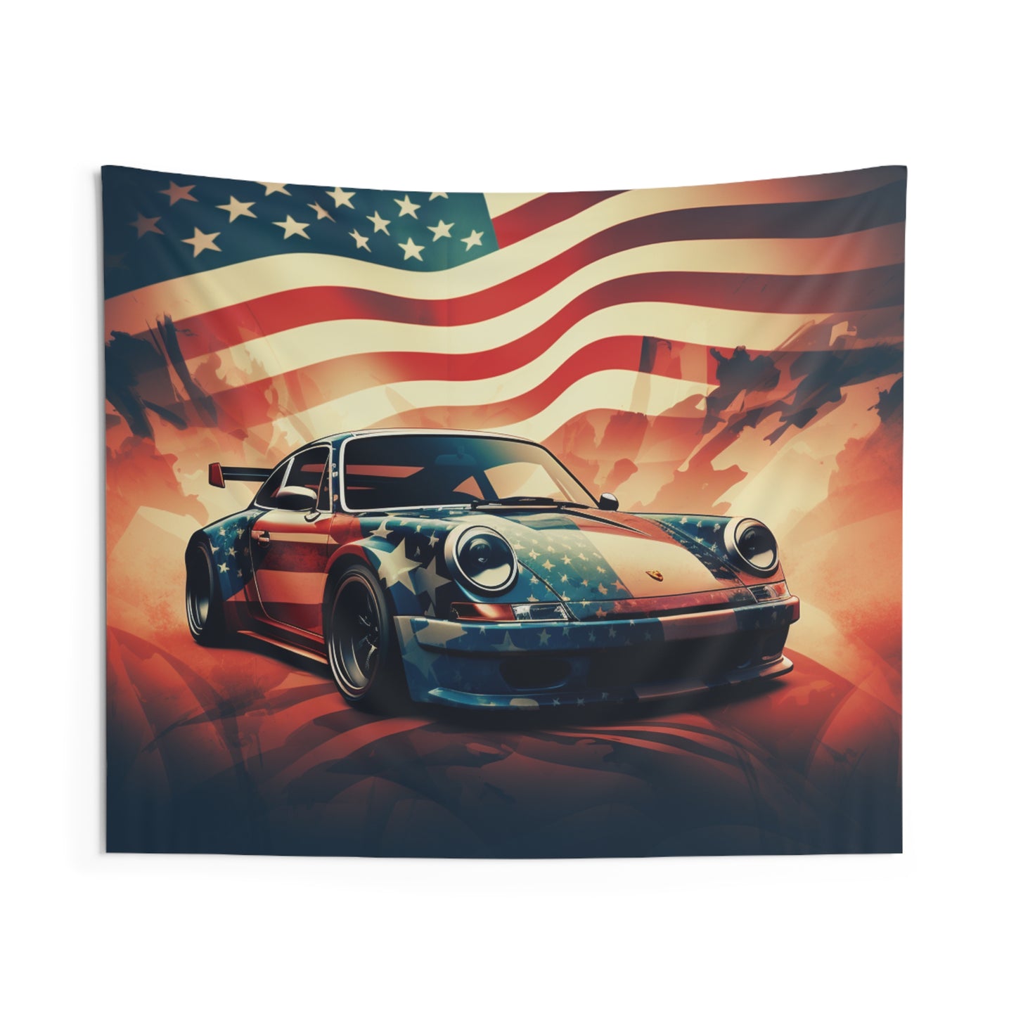 Indoor Wall Tapestries Abstract American Flag Background Porsche 4