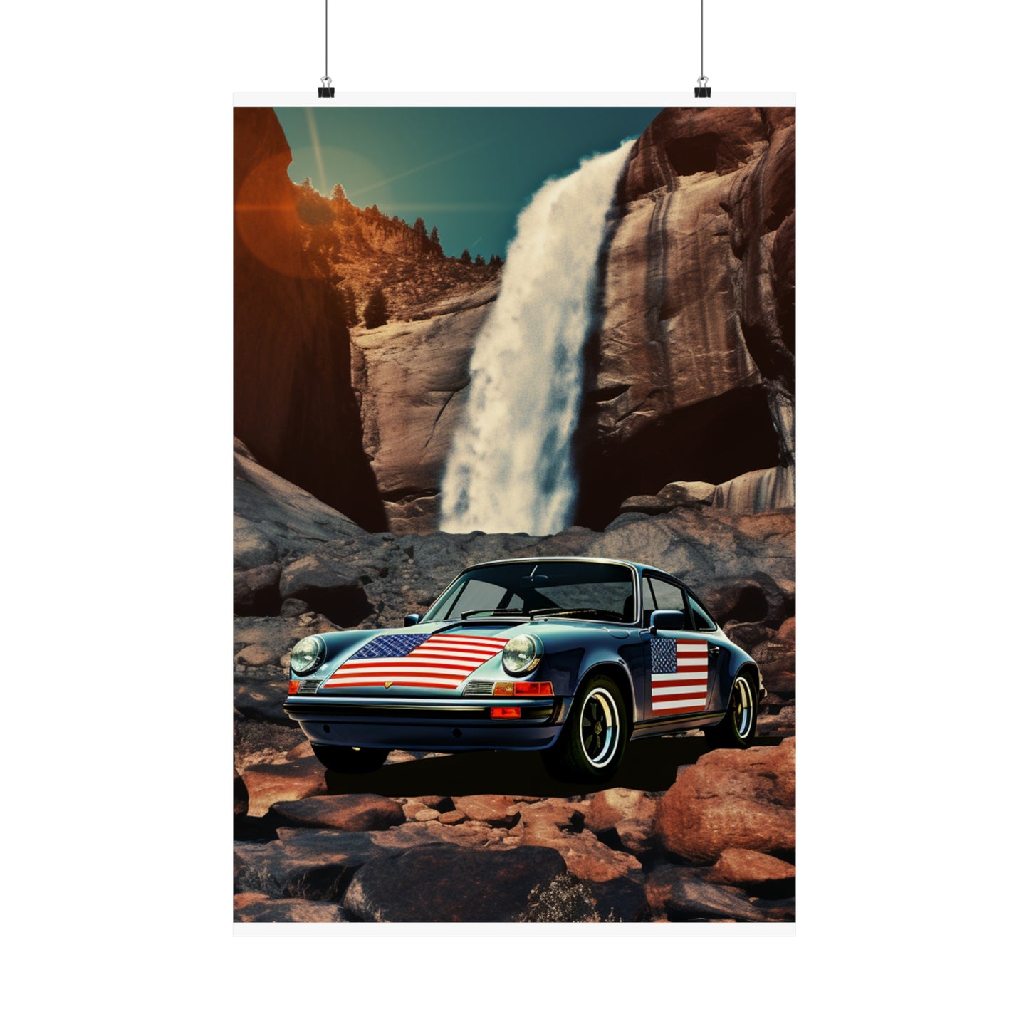 Premium Matte Vertical Posters American Flag Porsche Abstract 2