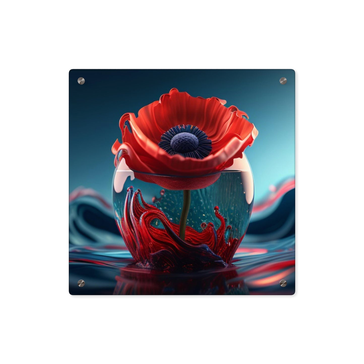 Acrylic Wall Art Panels Red Anemone in a Vase 2