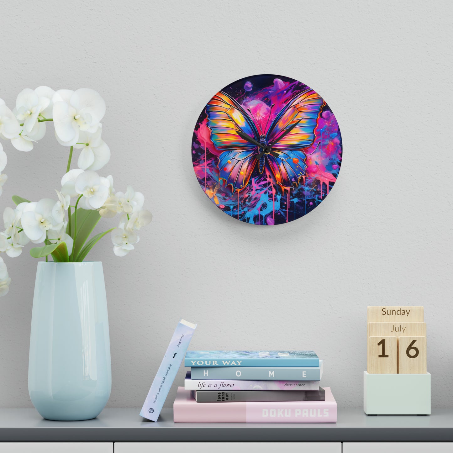 Acrylic Wall Clock Pink Butterfly Flair 3