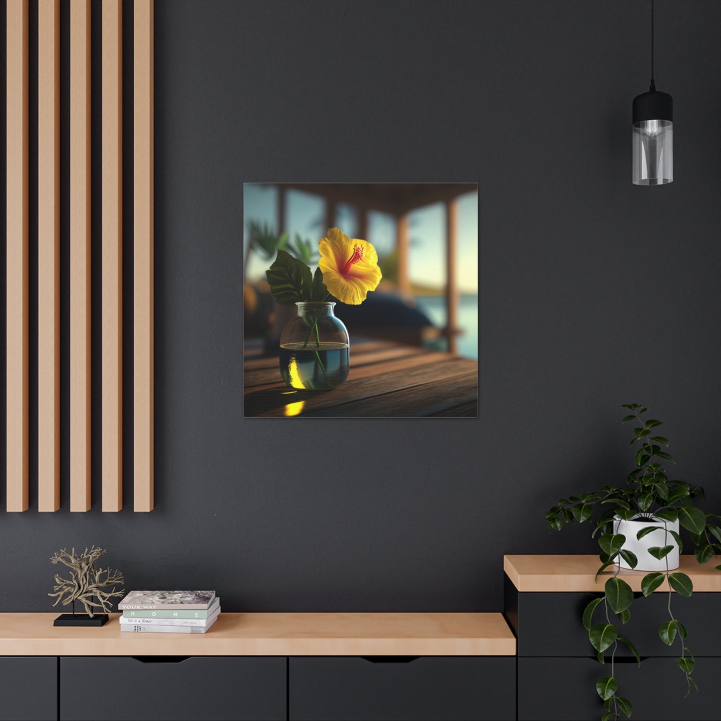 Canvas Gallery Wraps Yellow Hibiscus Wood 2