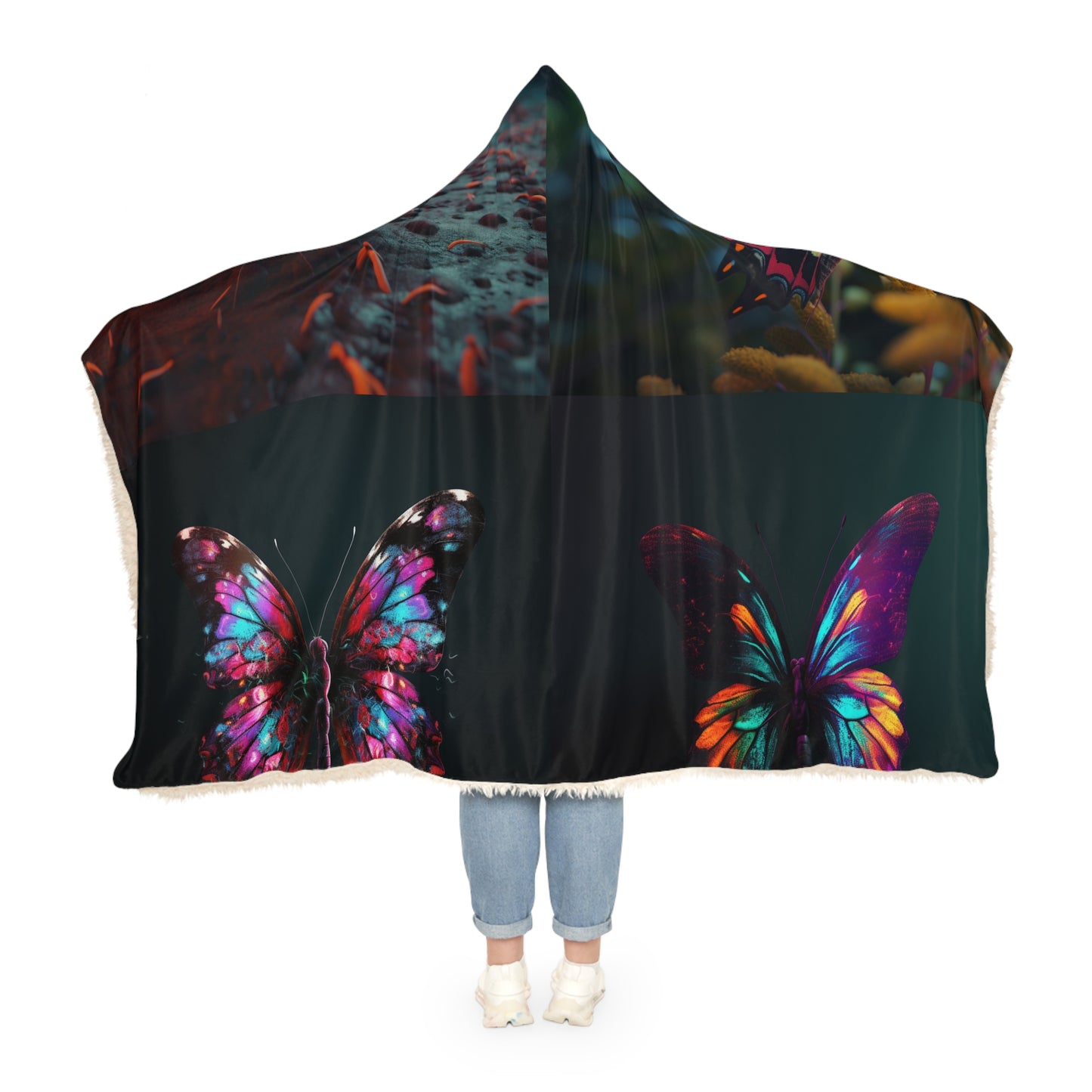 Snuggle Hooded Blanket Hyper Colorful Butterfly Macro 5