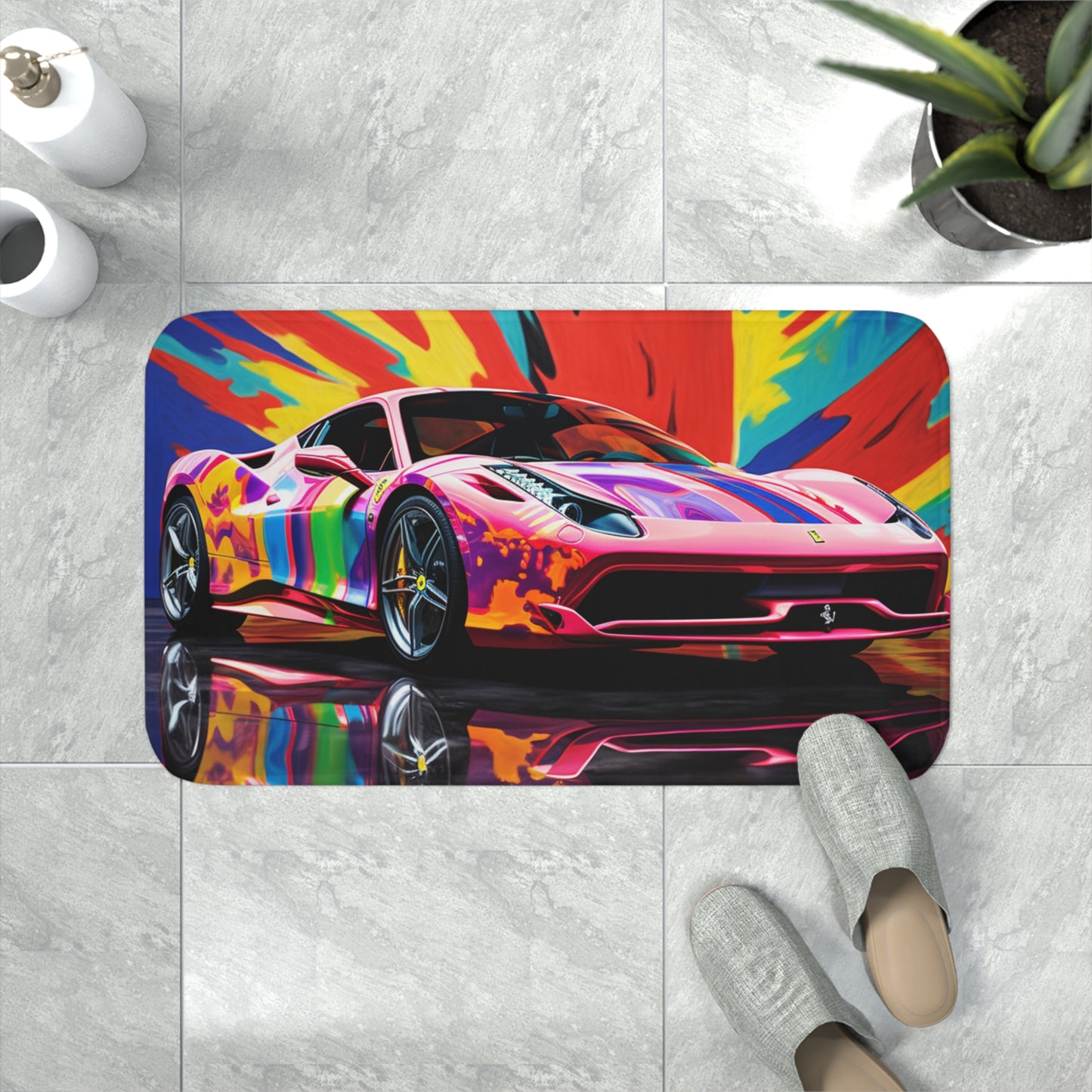 Memory Foam Bath Mat Hyper Colorfull Ferrari 3