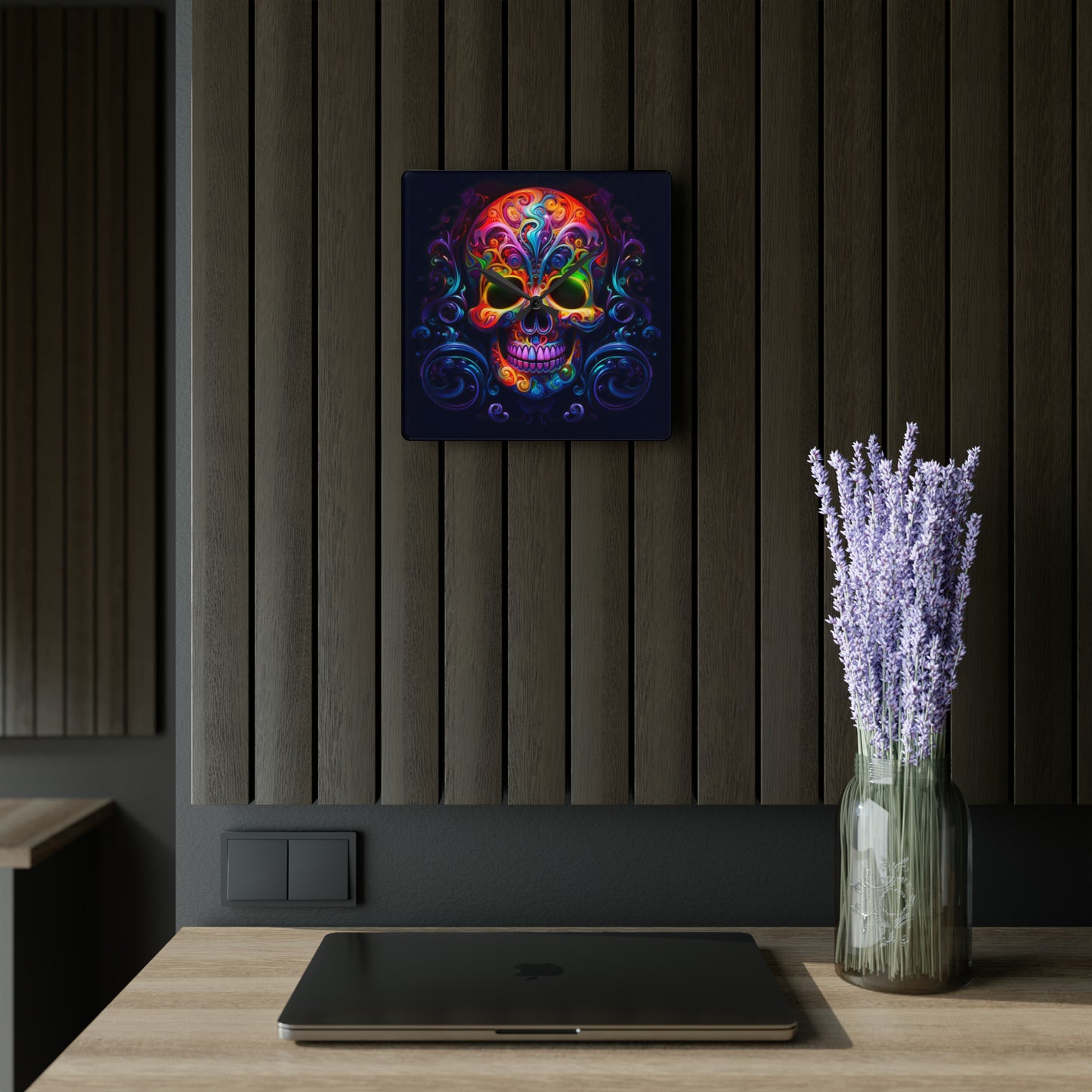 Acrylic Wall Clock Macro Skull Color 2