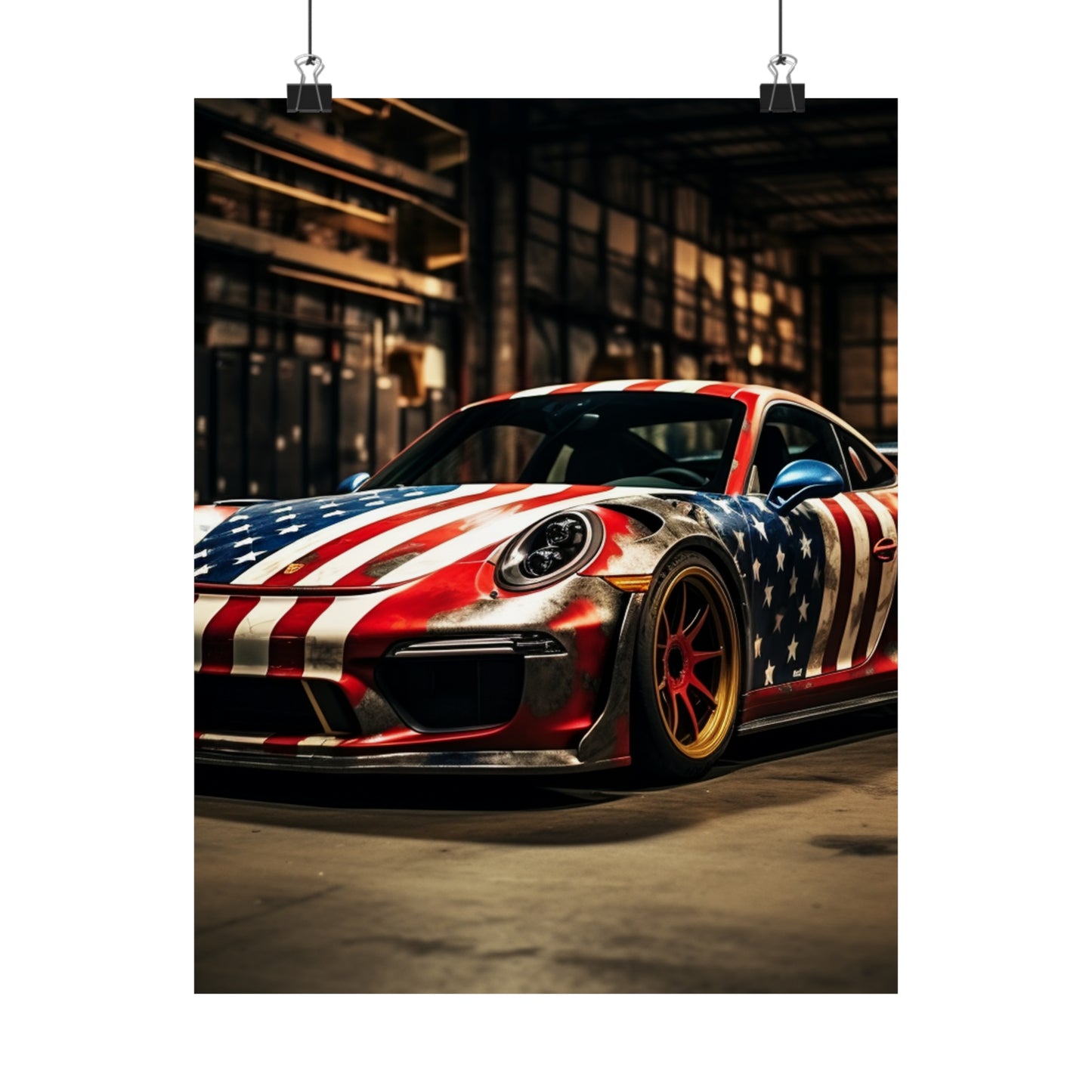 Premium Matte Vertical Posters American Flag Porsche 4