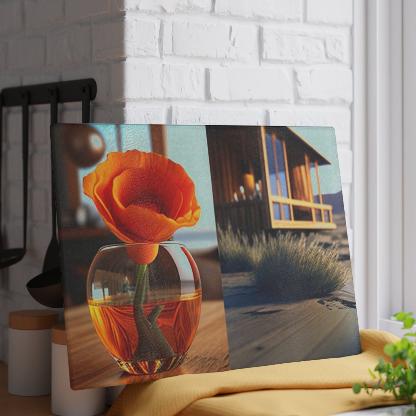 Glass Cutting Board Poppy in a Glass Vase 3