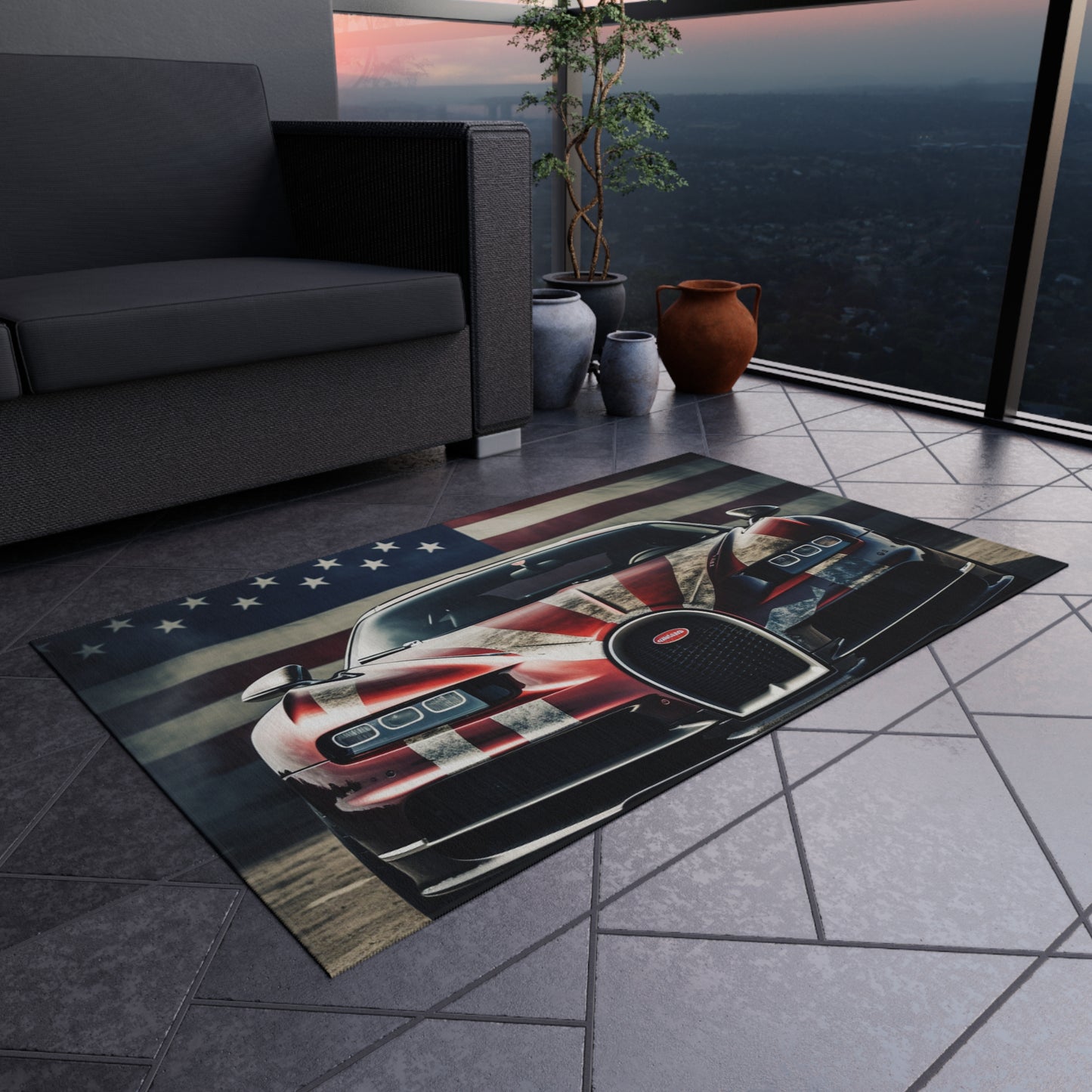 Outdoor Rug  American Flag Background Bugatti 3