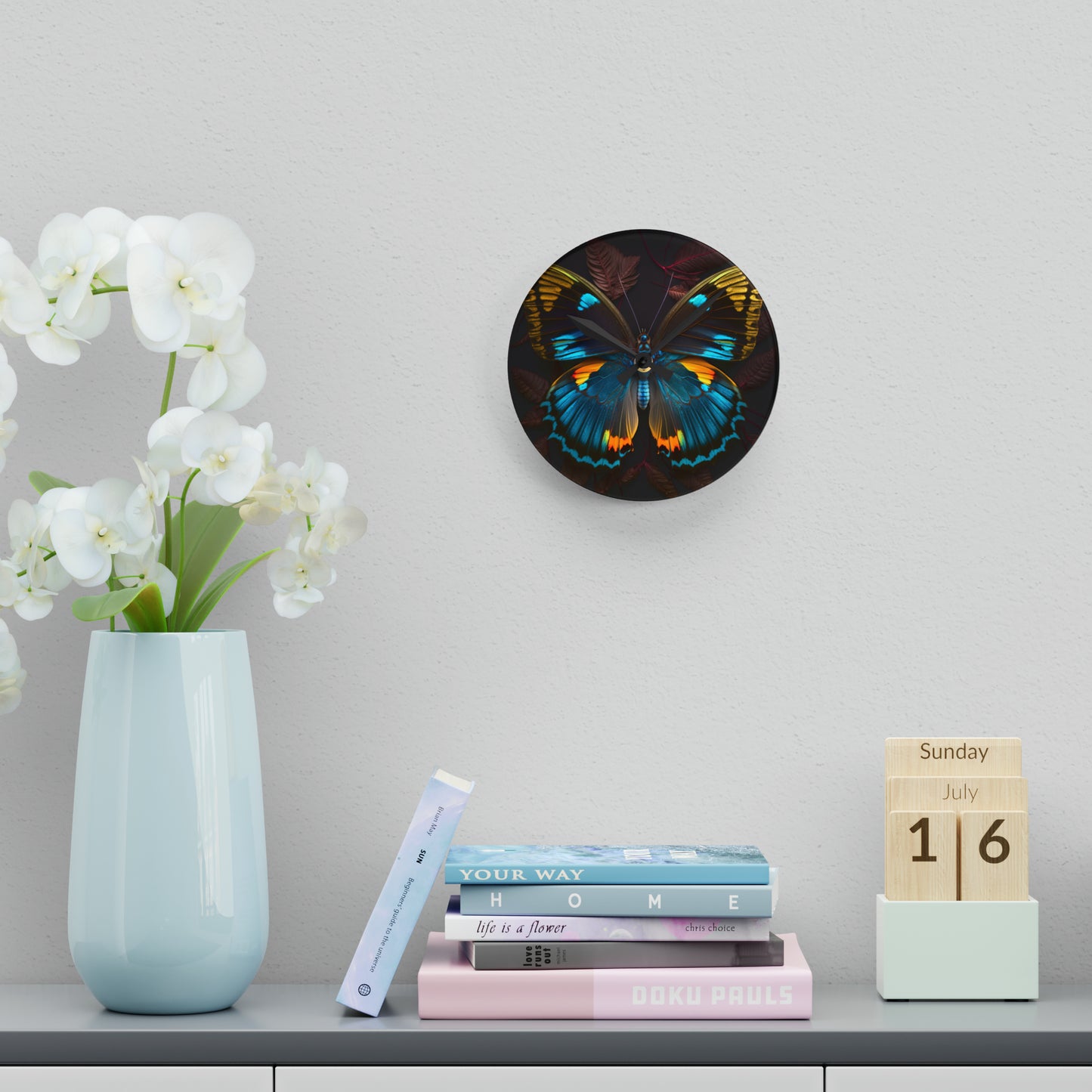 Acrylic Wall Clock Neon Butterfly Flair 1