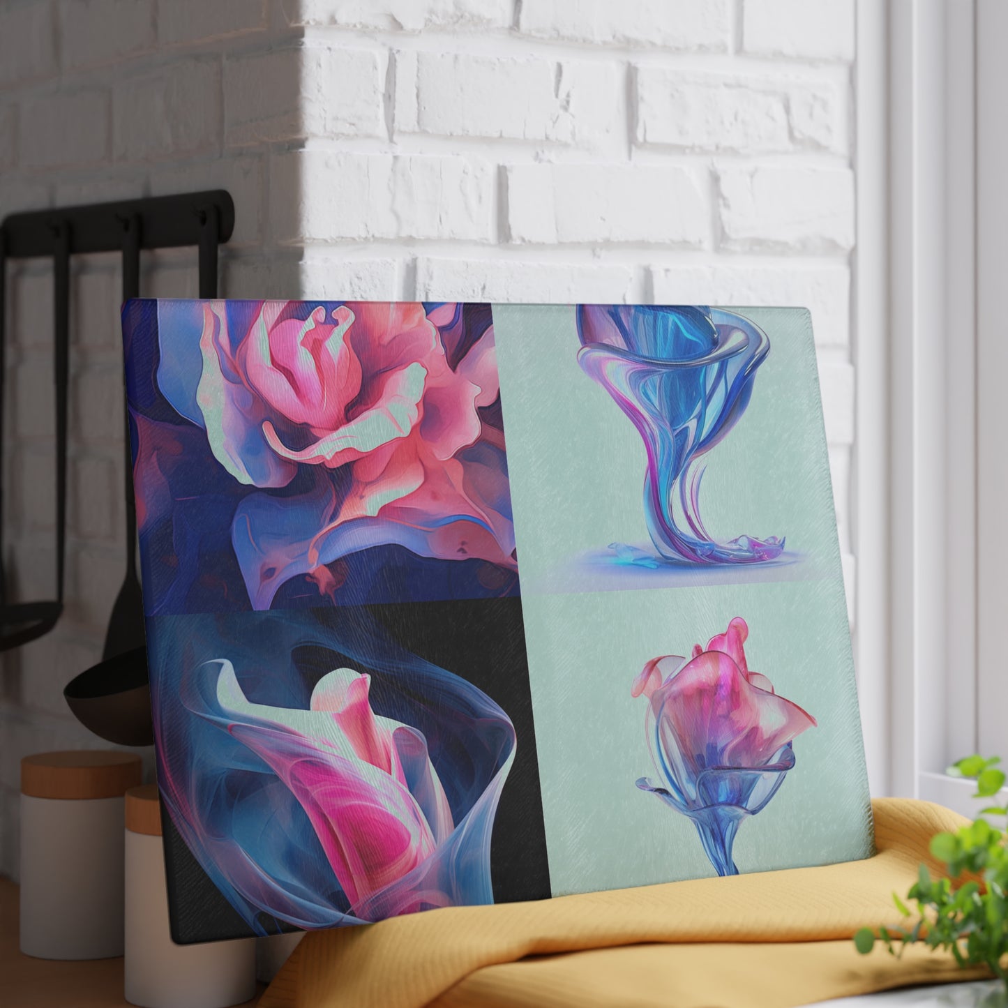 Glass Cutting Board Pink & Blue Tulip Rose 5