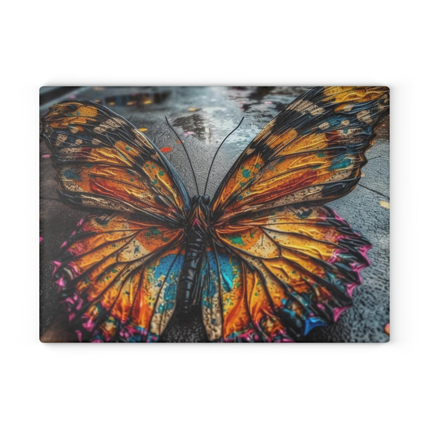 Glass Cutting Board Liquid Street Butterfly 1