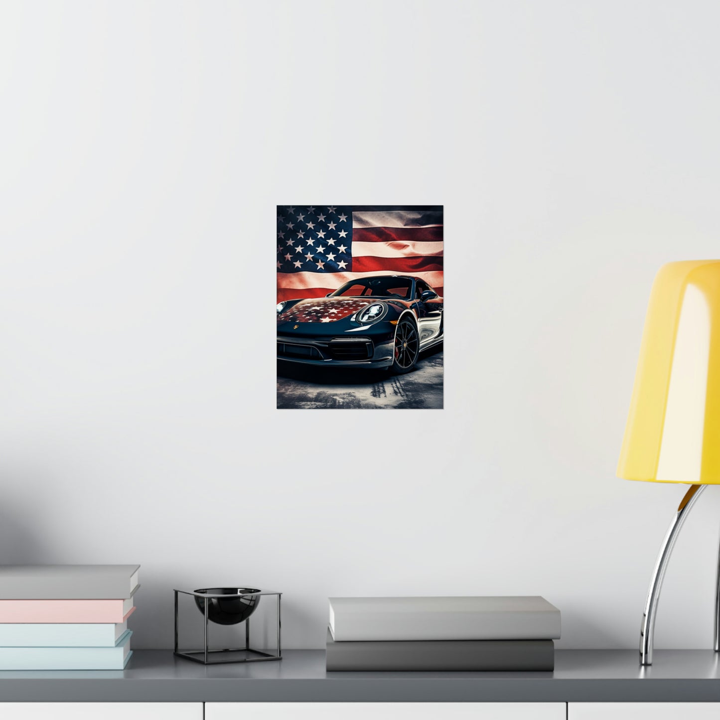 Premium Matte Vertical Posters Abstract American Flag Background Porsche 2