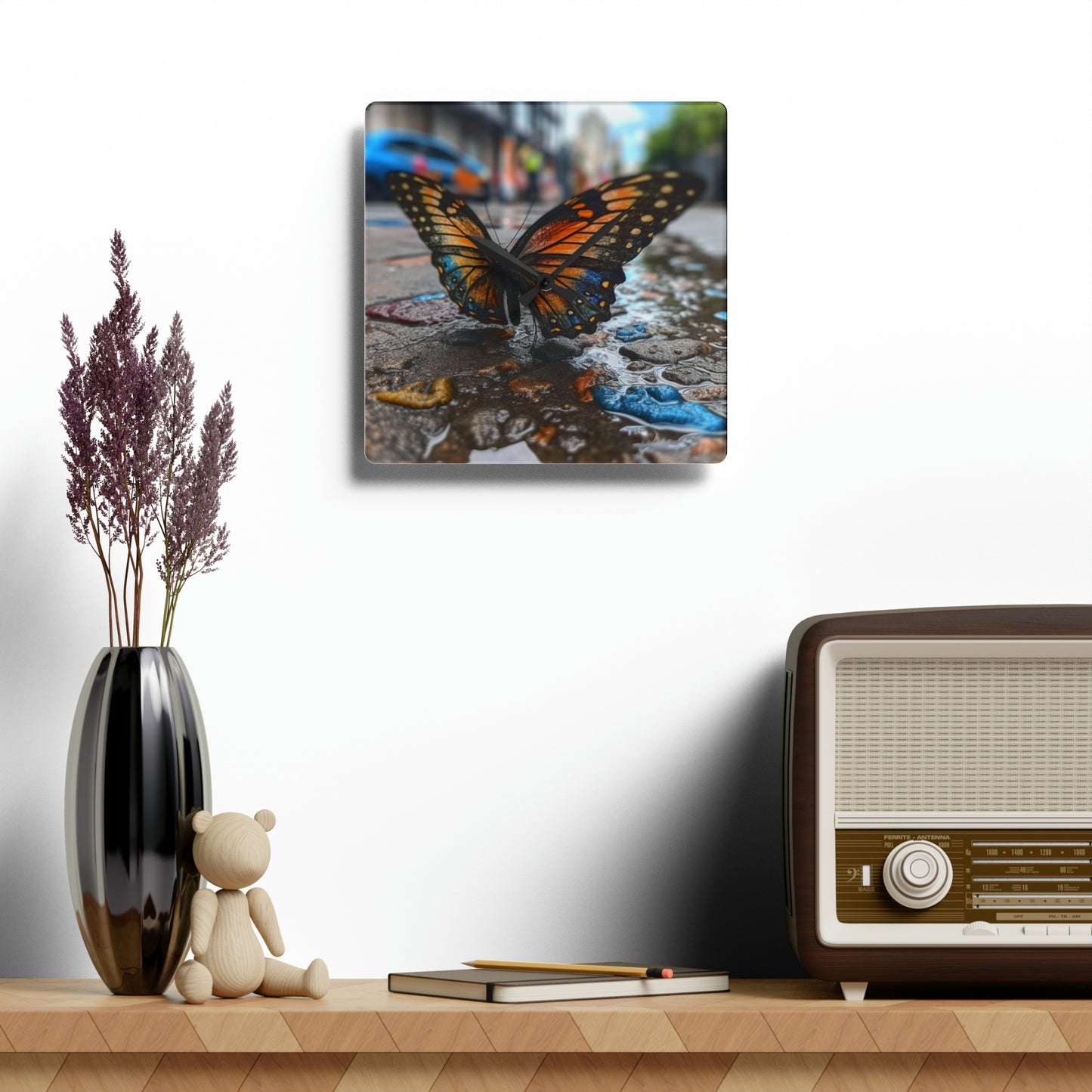 Acrylic Wall Clock Water Butterfly Street 4