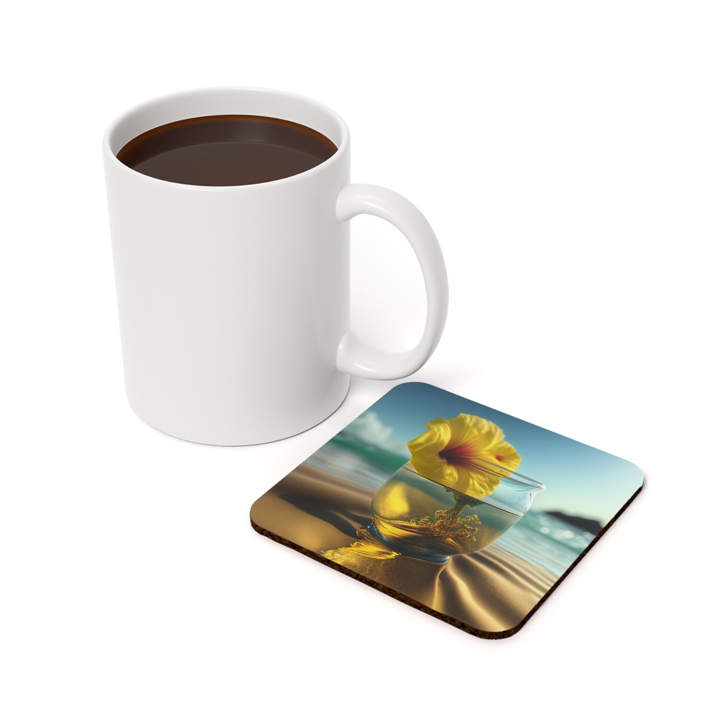 Cork Back Coaster Yellow Hibiscus glass 1