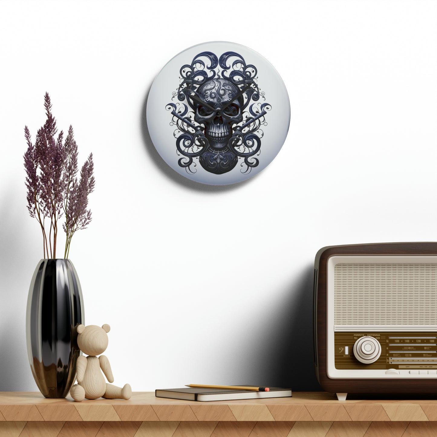 Acrylic Wall Clock Skull Treble Clef 1