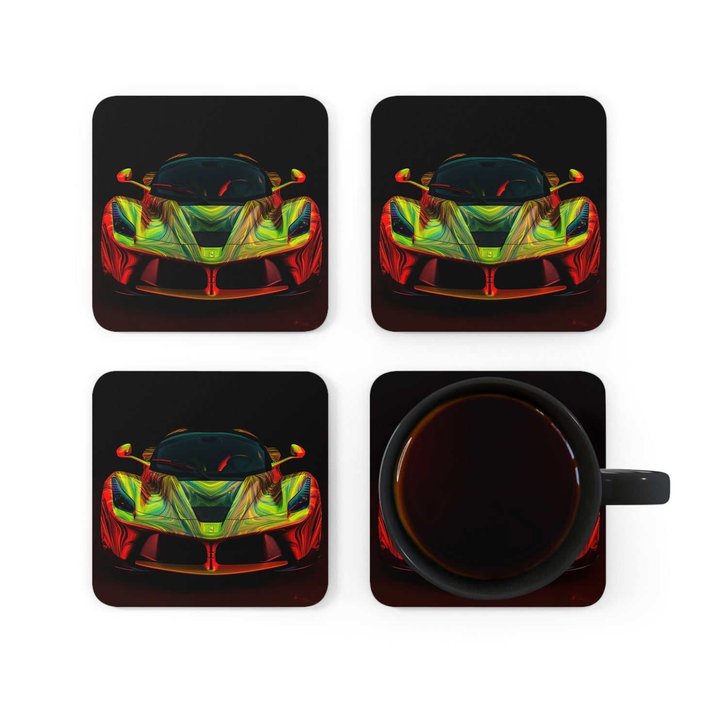 Corkwood Coaster Set Ferrari Neon 1