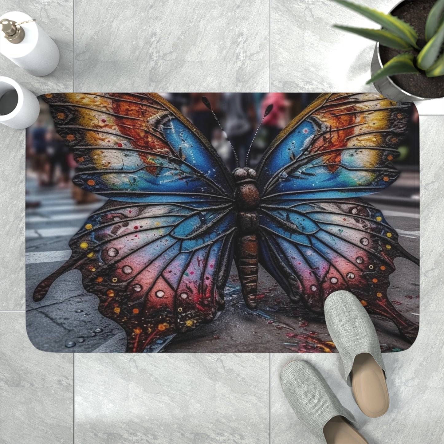 Memory Foam Bath Mat Liquid Street Butterfly 4