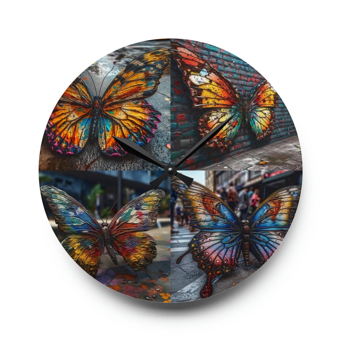 Acrylic Wall Clock Liquid Street Butterfly 5