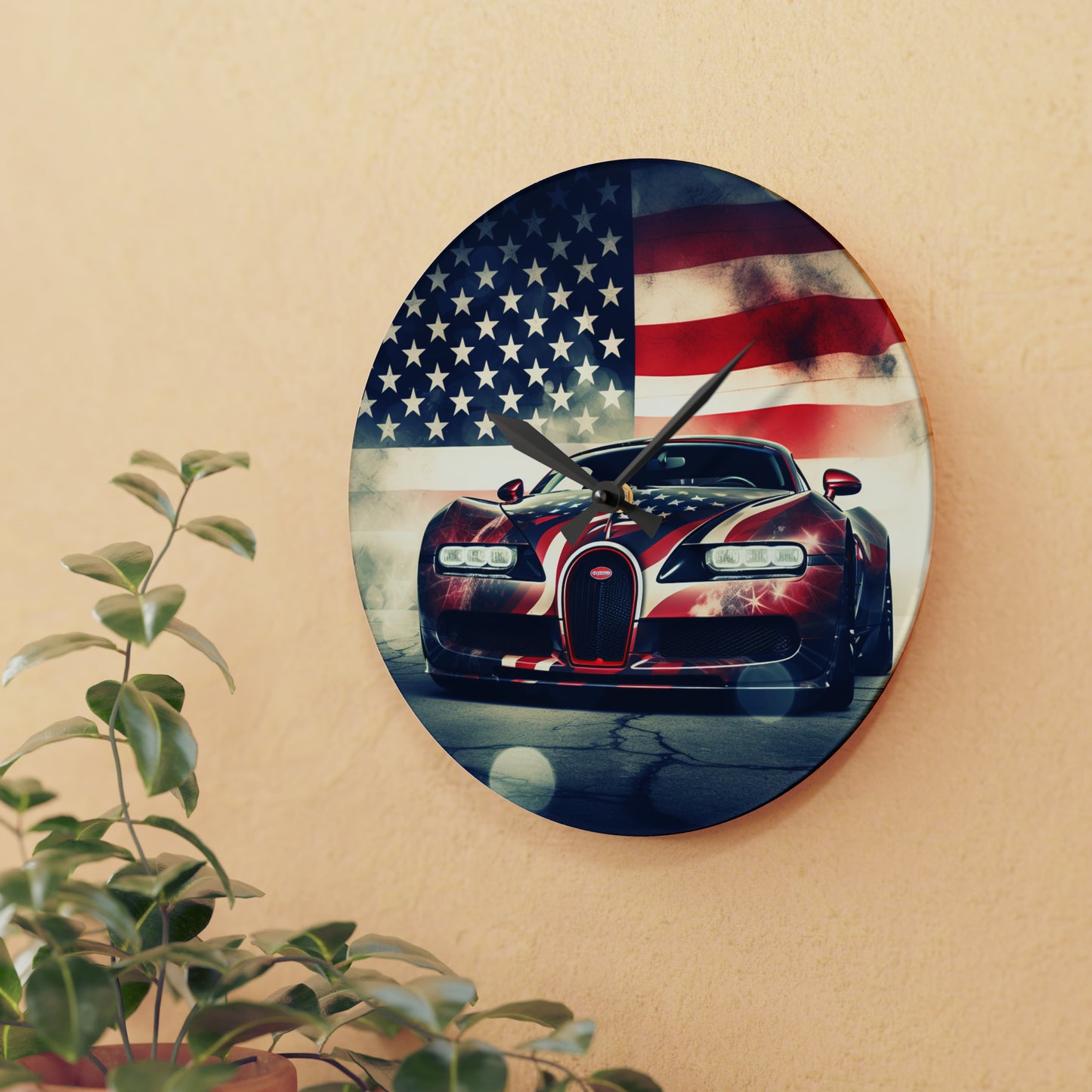 Acrylic Wall Clock Abstract American Flag Background Bugatti 1