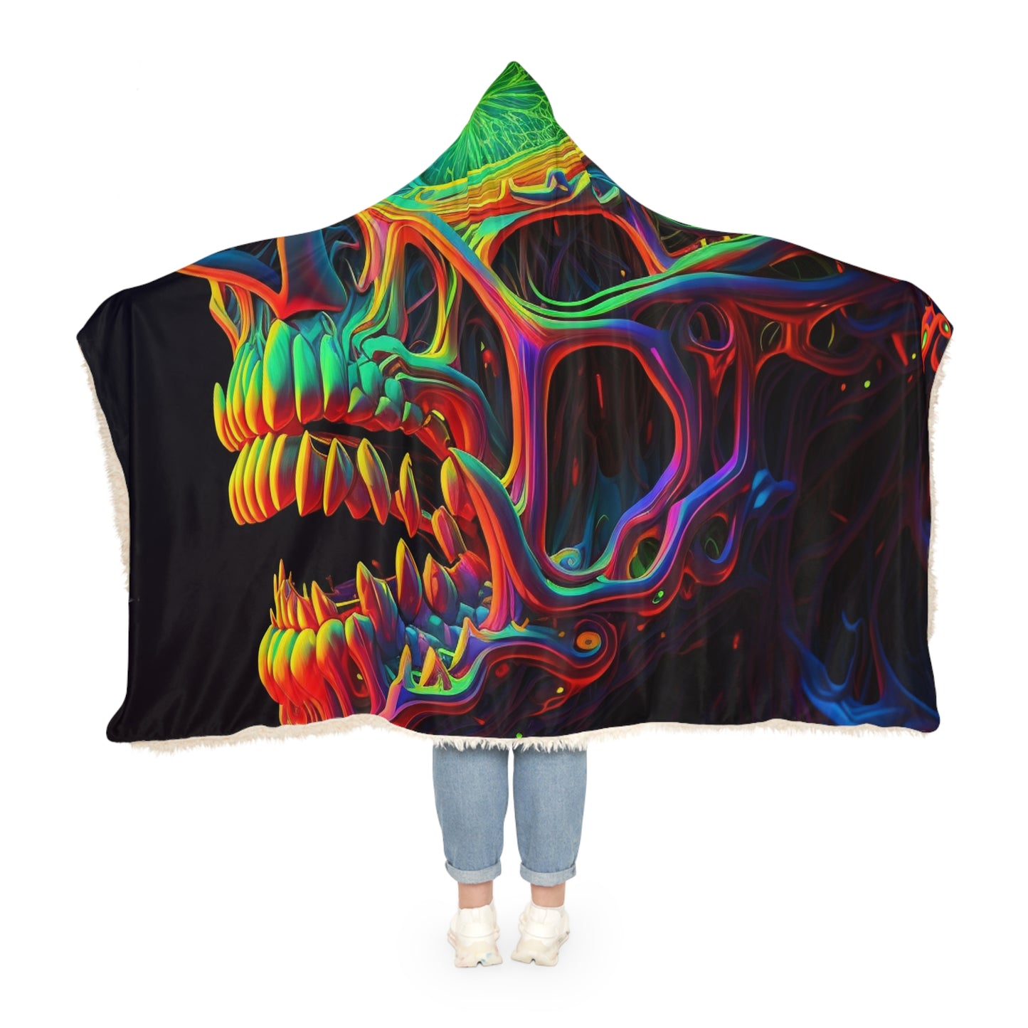 Snuggle Hooded Blanket Florescent Skull Death 1