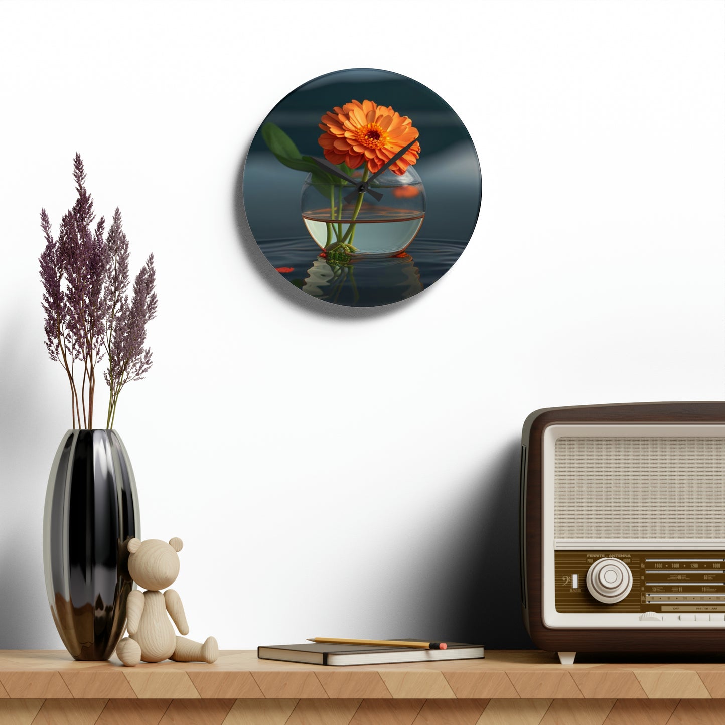 Acrylic Wall Clock Orange Zinnia 2