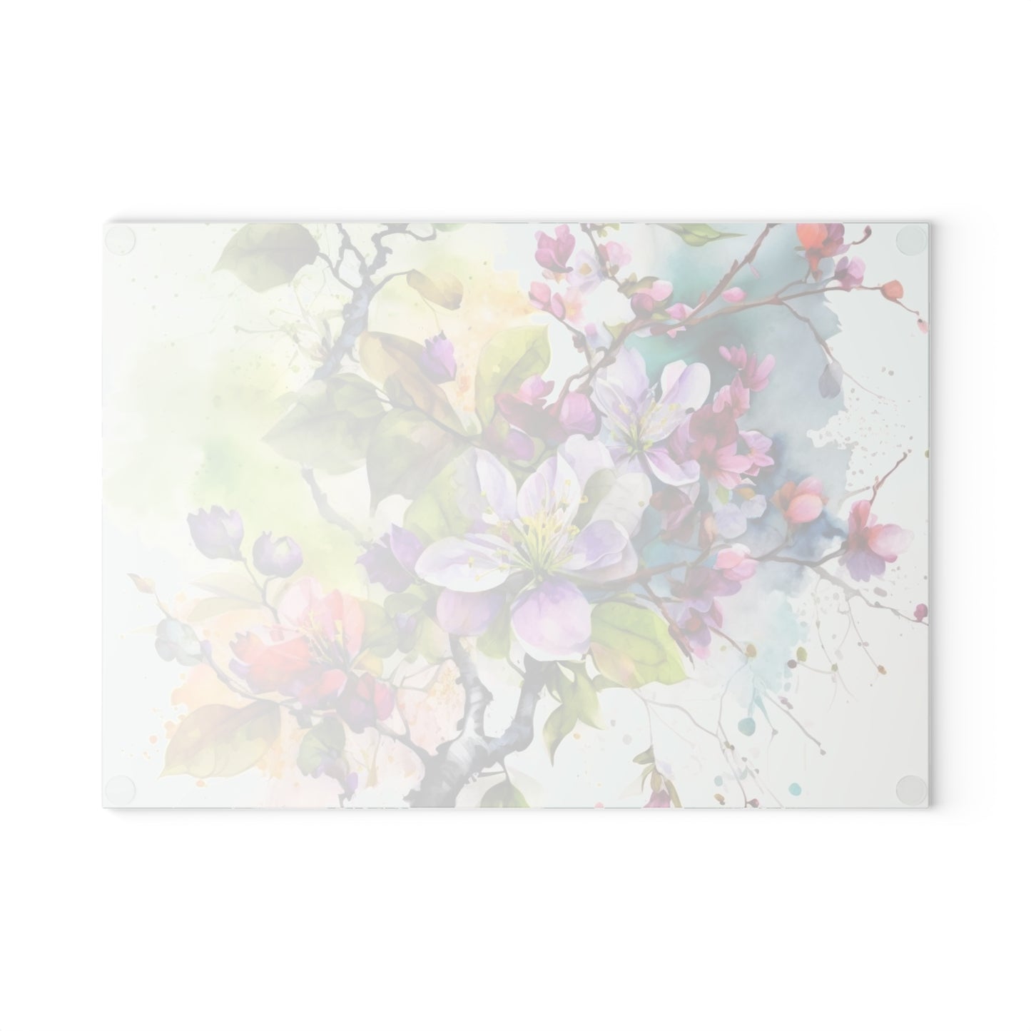 Glass Cutting Board Mother Nature Bright Spring Colors Realistic Watercolor 4
