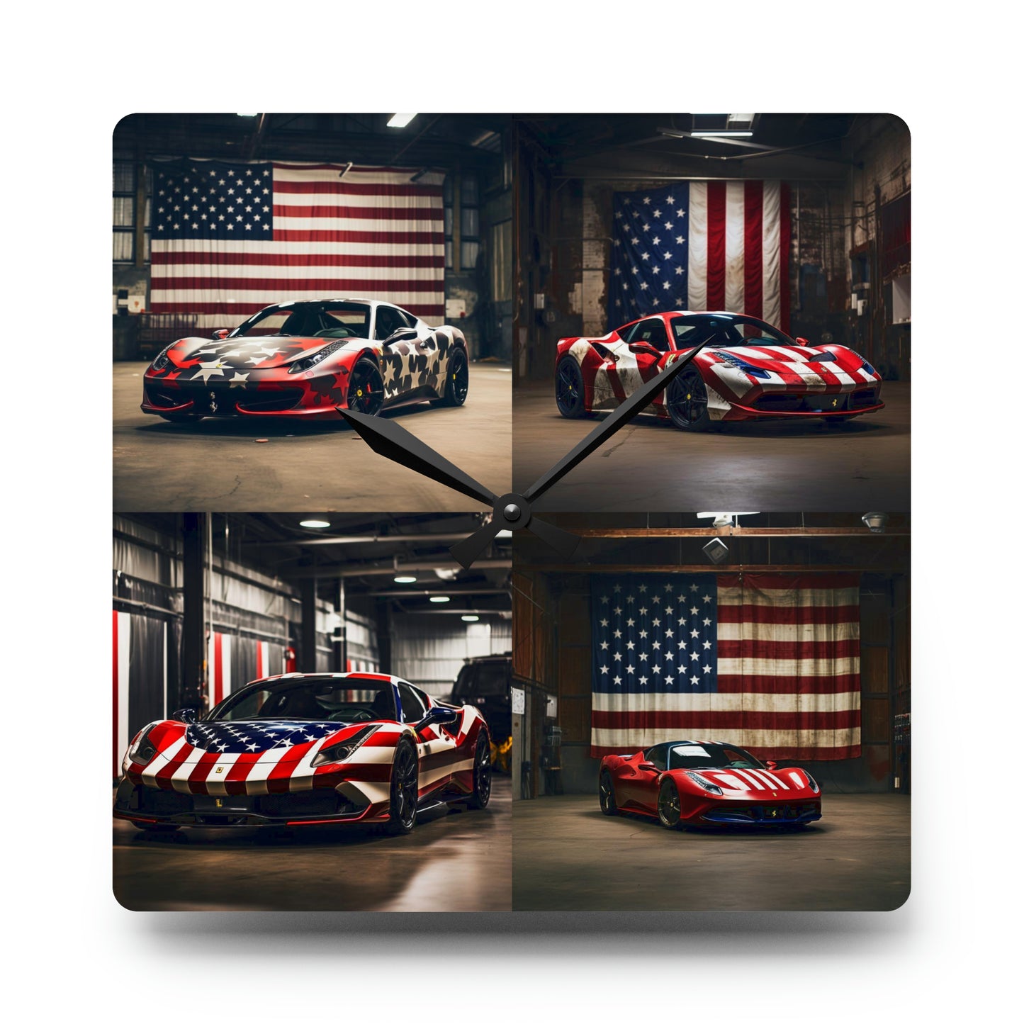 Acrylic Wall Clock American Flag Farrari 5