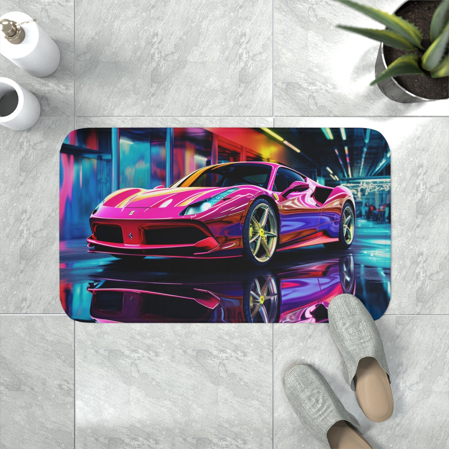 Memory Foam Bath Mat Pink Macro Ferrari 4