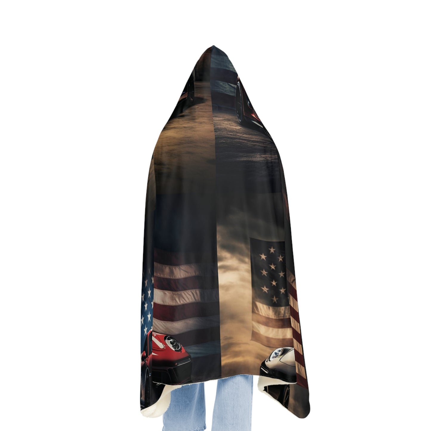 Snuggle Hooded Blanket American Flag Background Porsche 5