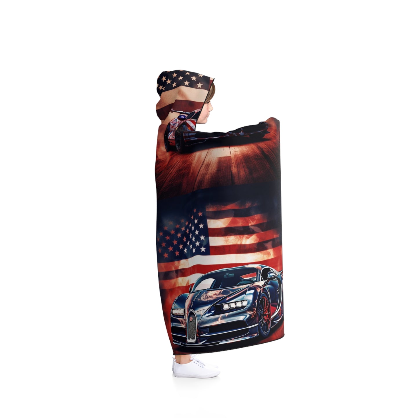 Hooded Blanket Abstract American Flag Background Bugatti 5