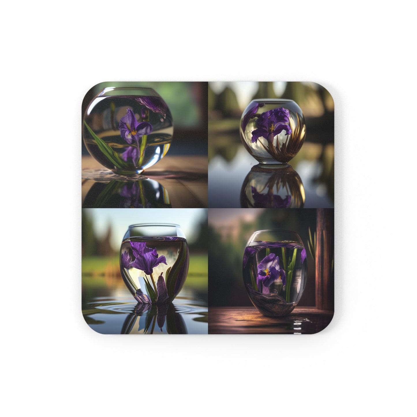 Cork Back Coaster Purple Iris in a vase 5