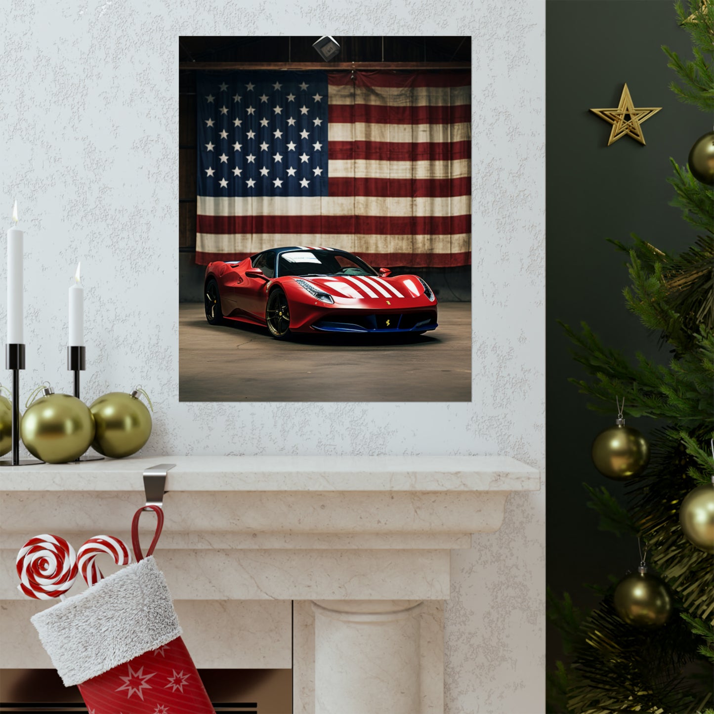 Premium Matte Vertical Posters American Flag Farrari 4