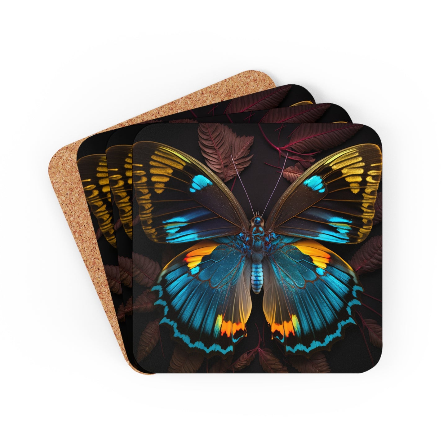 Corkwood Coaster Set Neon Butterfly Flair 1