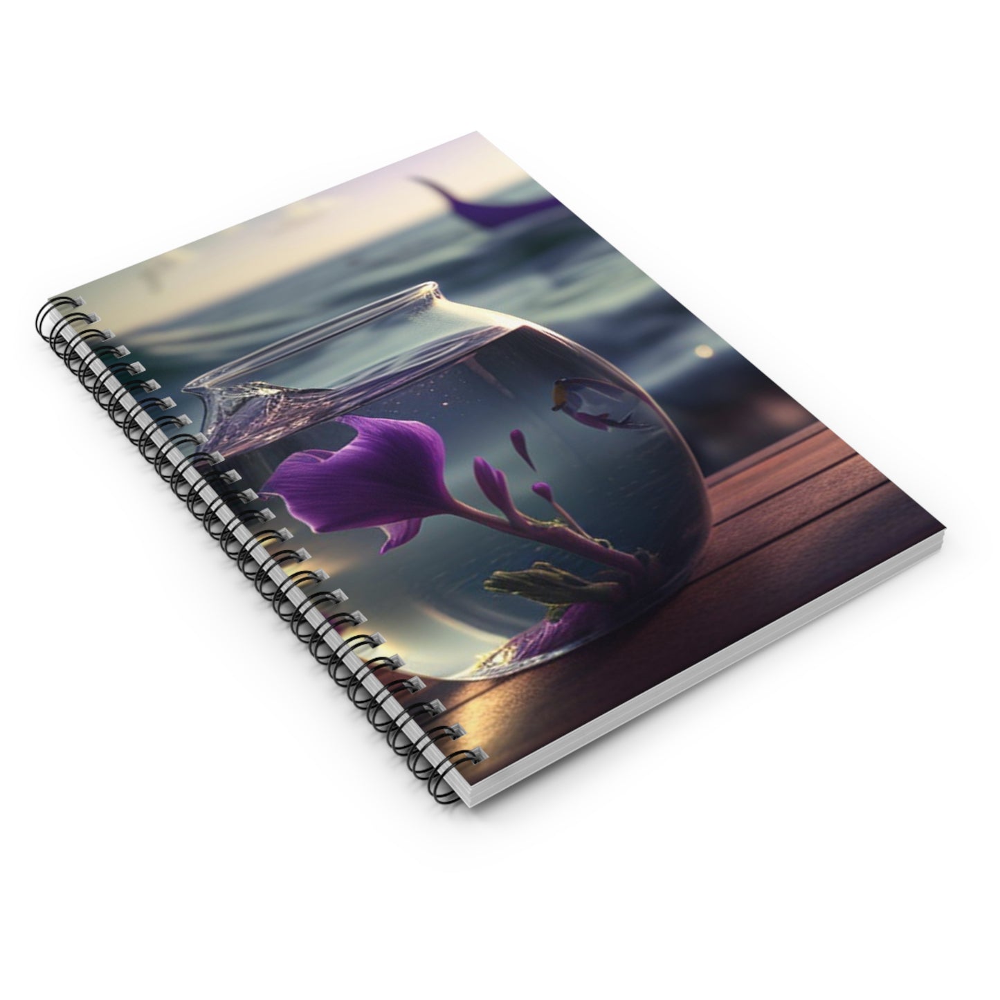 Spiral Notebook - Ruled Line Purple Sweet pea in a vase 1