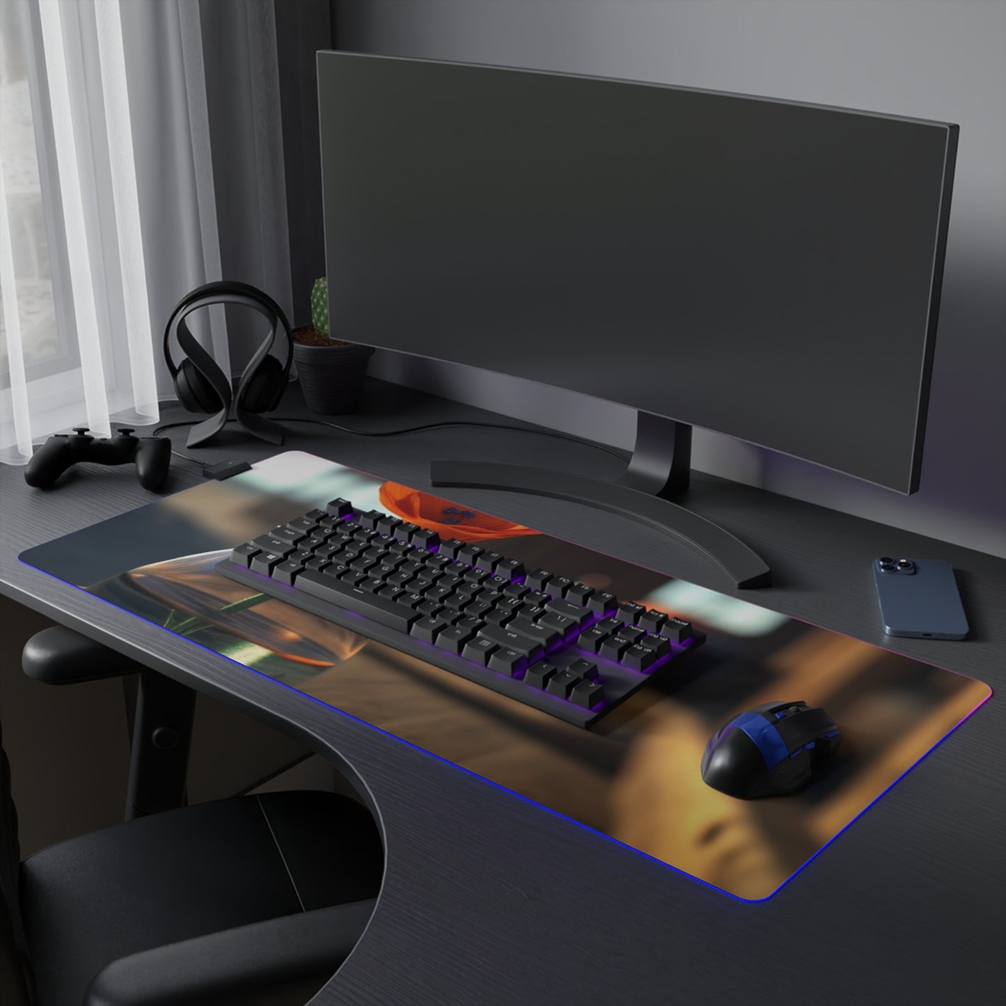 LED Gaming Mouse Pad Poppy in a Glass Vase 2