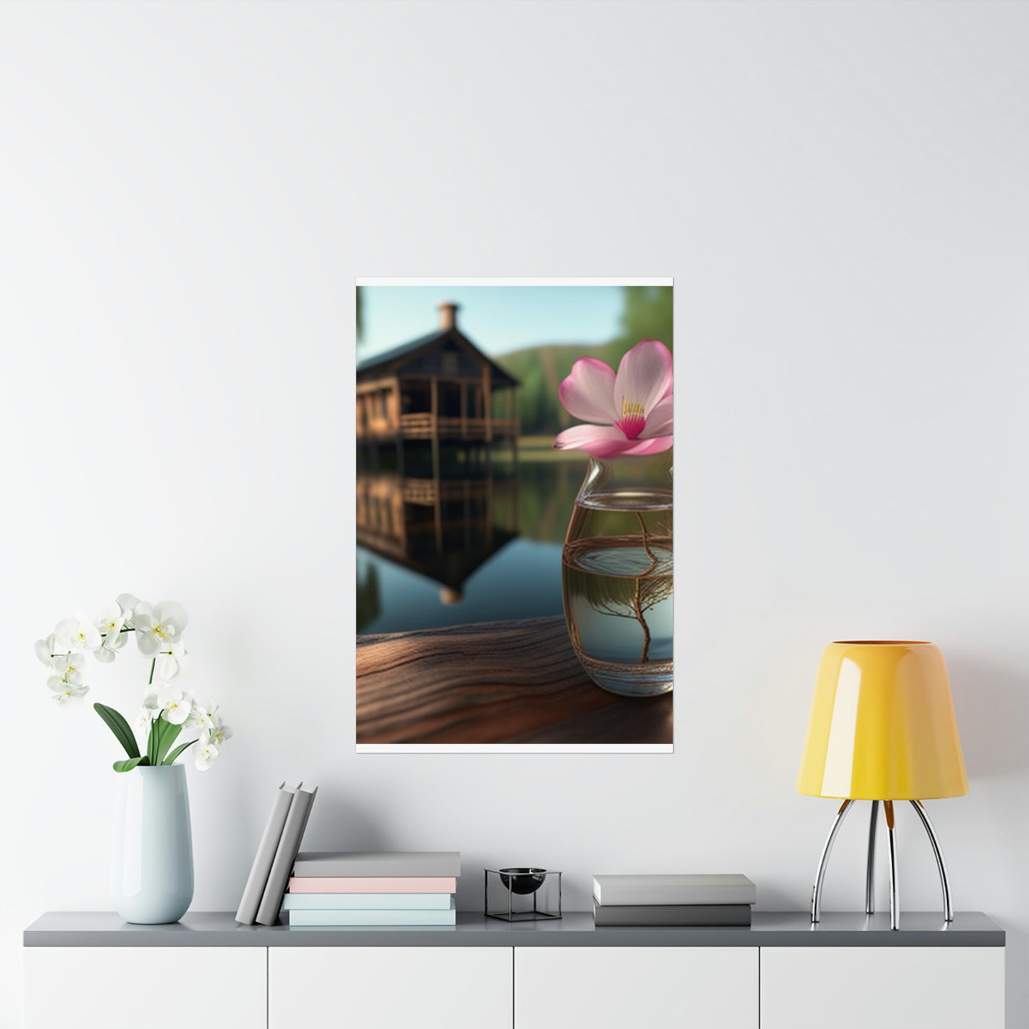 Premium Matte Vertical Posters Magnolia in a Glass vase 1