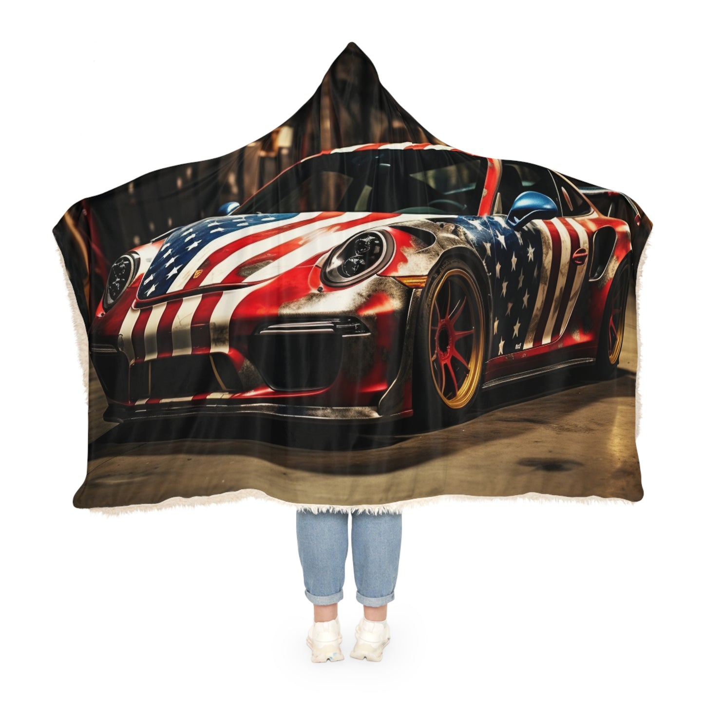 Snuggle Hooded Blanket American Flag Porsche 4