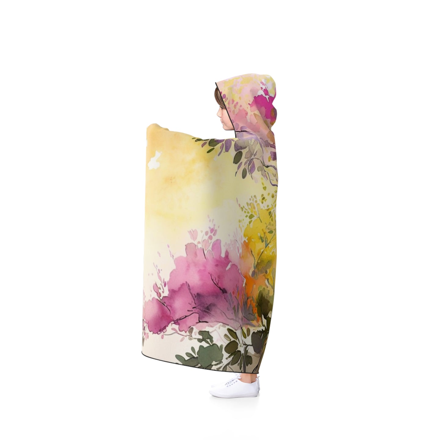 Hooded Blanket Mother Nature Bright Spring Colors Realistic Watercolor 2