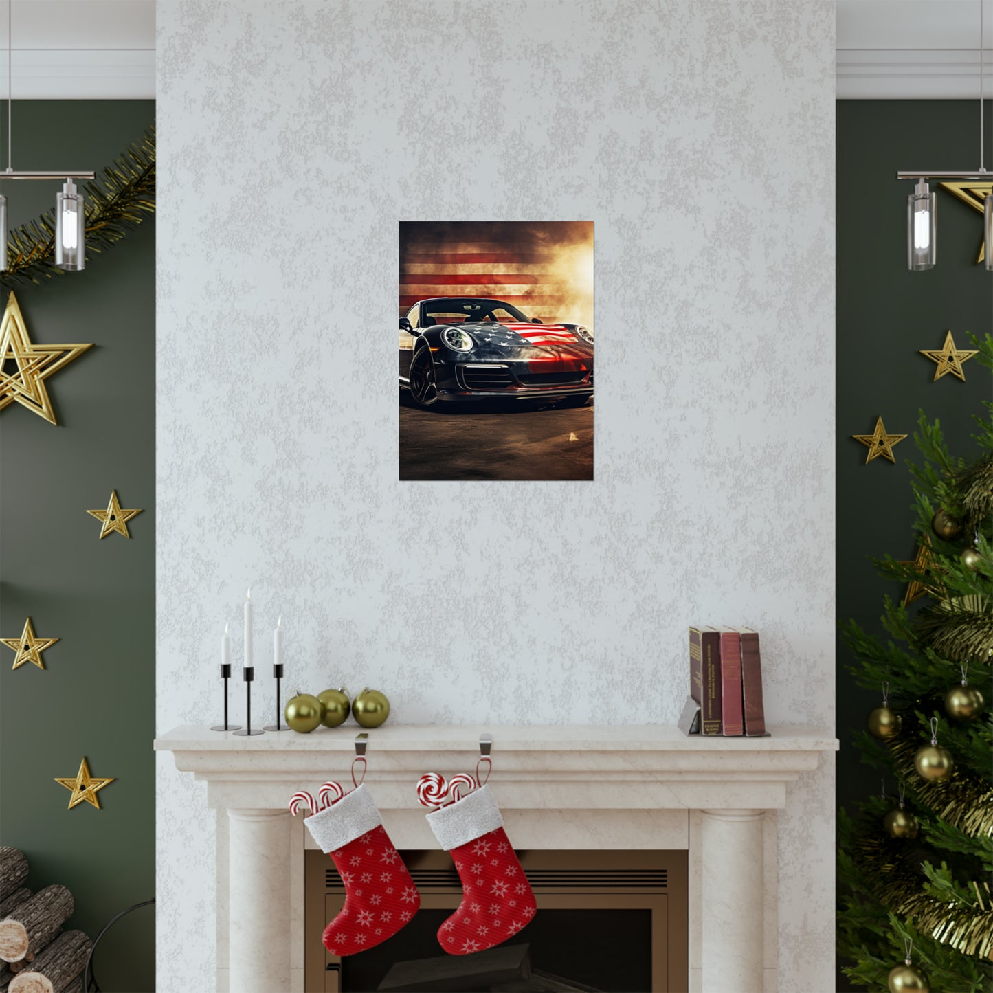 Premium Matte Vertical Posters Abstract American Flag Background Porsche 1