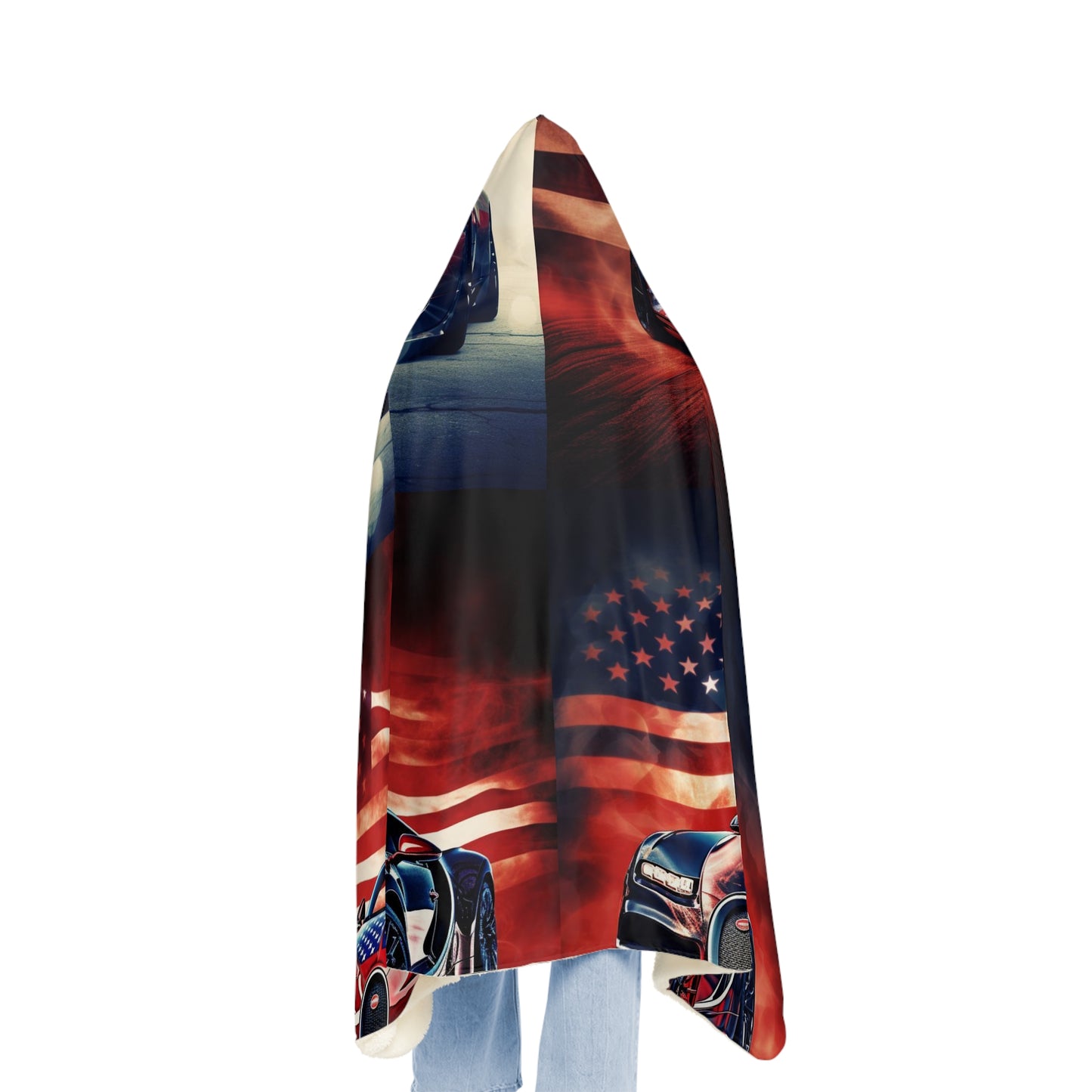 Snuggle Hooded Blanket Abstract American Flag Background Bugatti 5