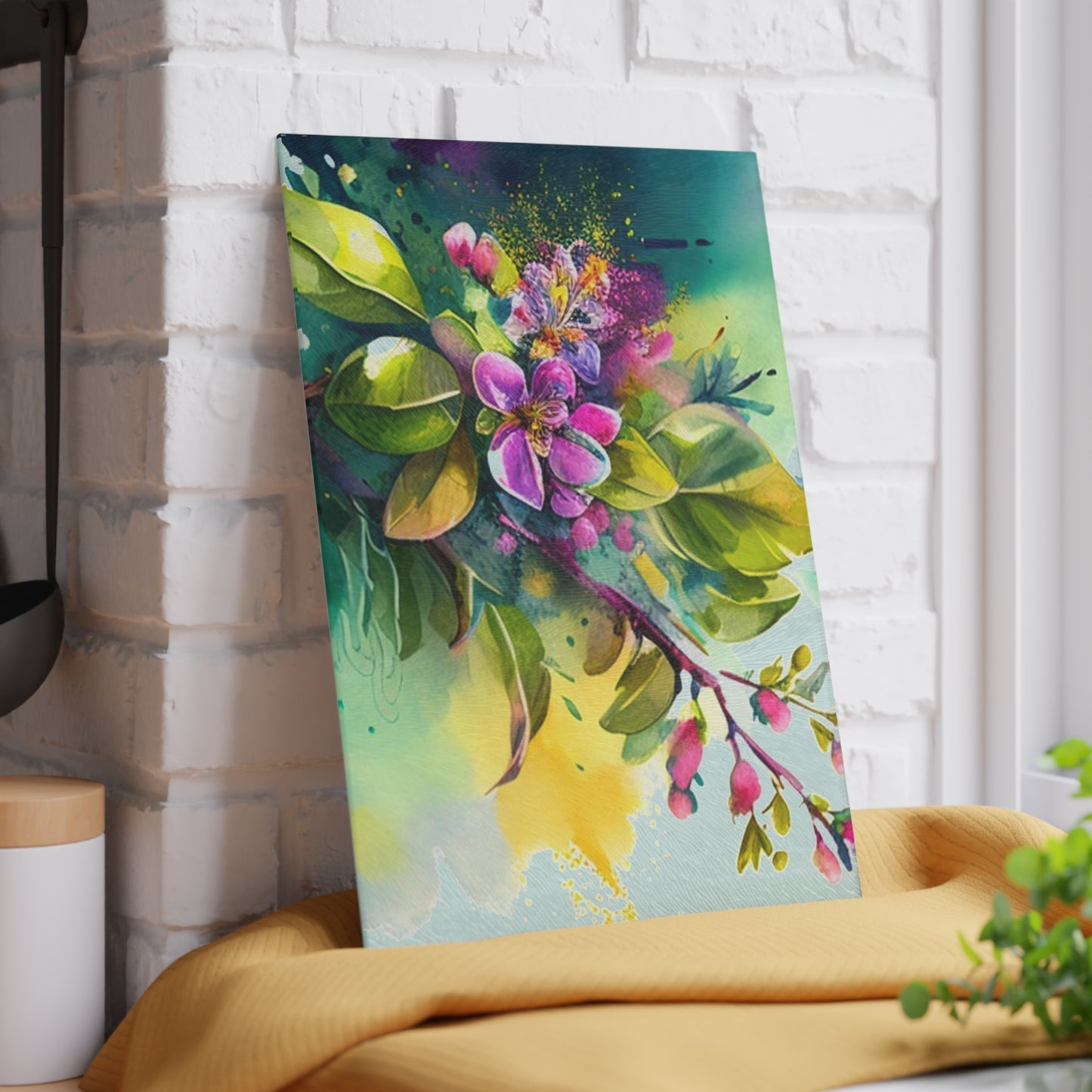 Glass Cutting Board Mother Nature Bright Spring Colors Realistic Watercolor 1