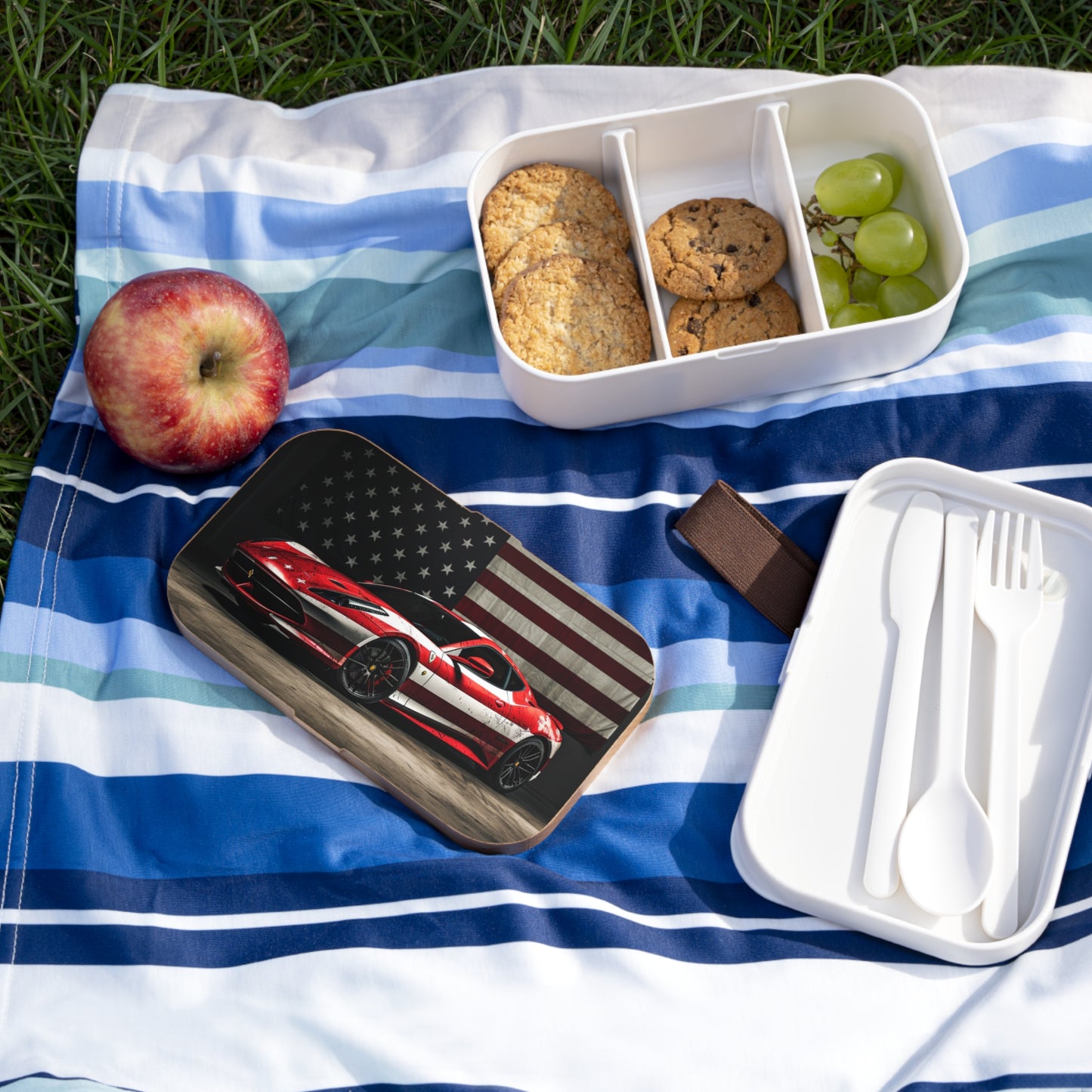 Bento Lunch Box American Flag Background Ferrari 1