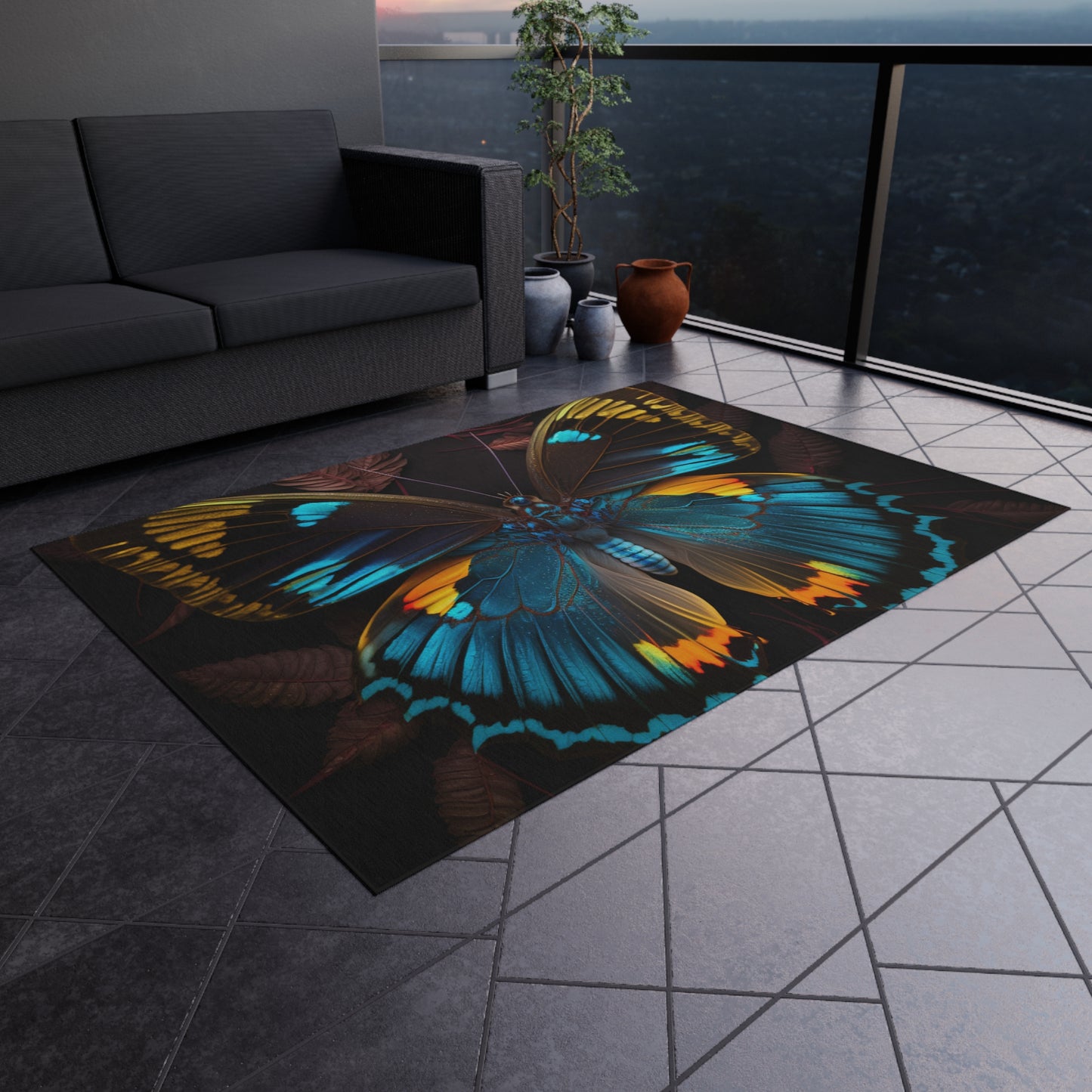 Outdoor Rug  Neon Butterfly Flair 1