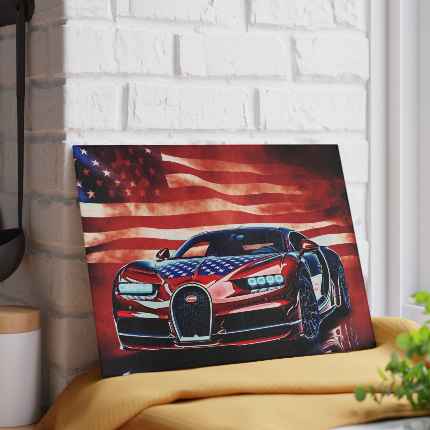 Glass Cutting Board Abstract American Flag Background Bugatti 3