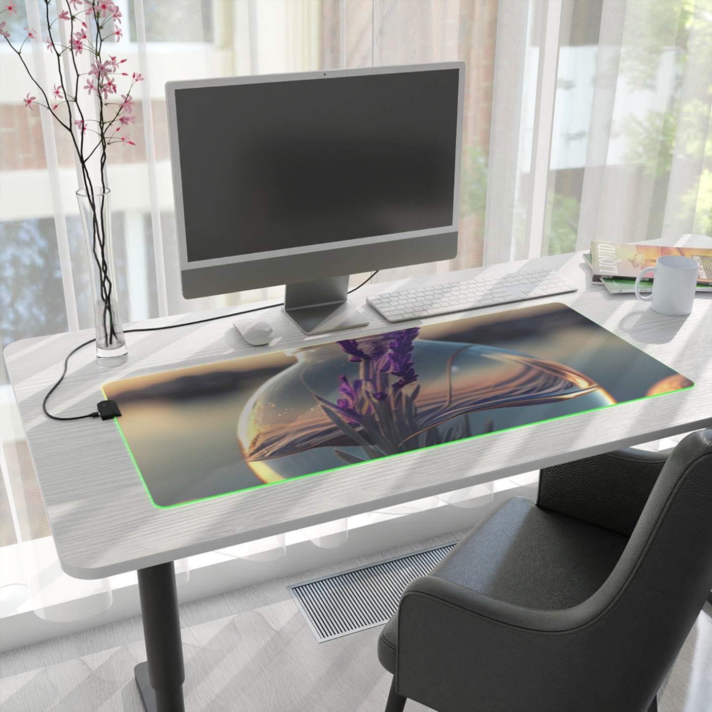 LED Gaming Mouse Pad Lavender in a vase 3