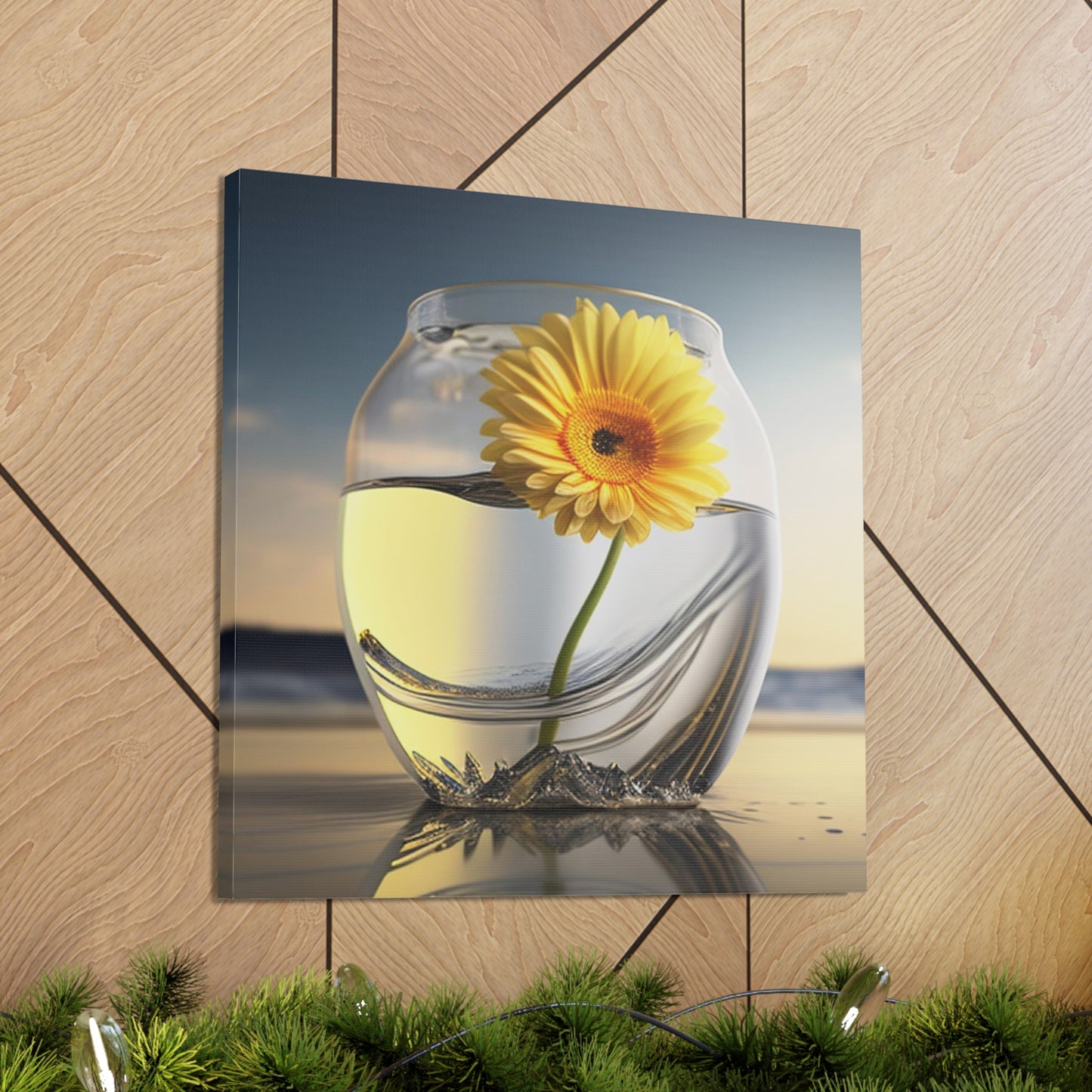 Canvas Gallery Wraps yello Gerbera glass 1